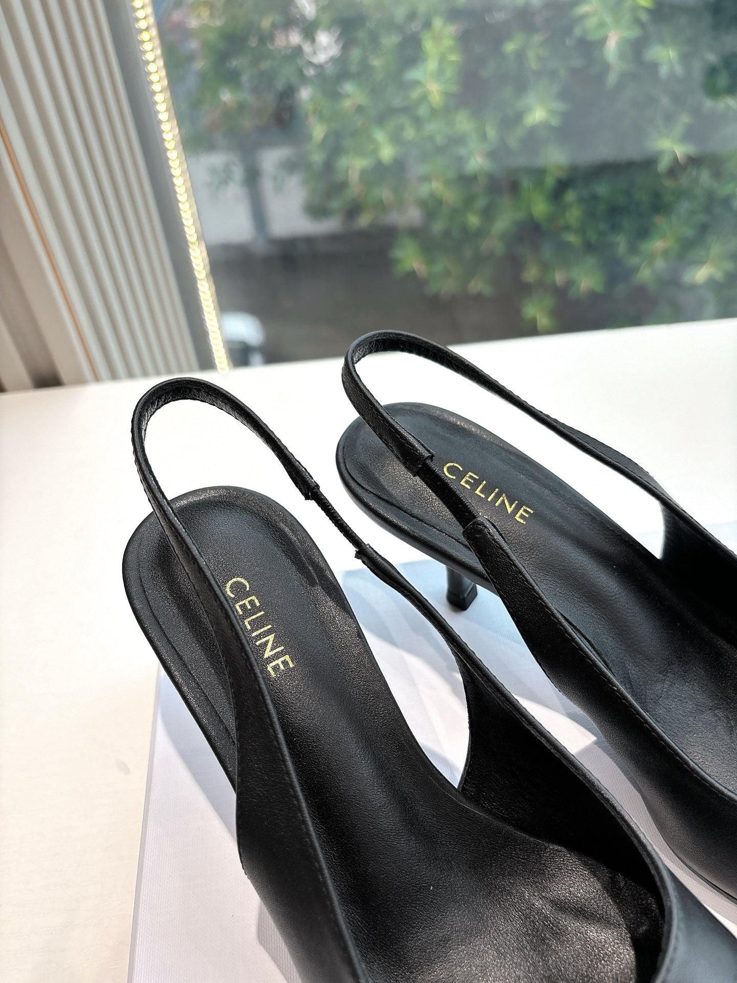 CELINE Slingback Leopard Black Leather 285983