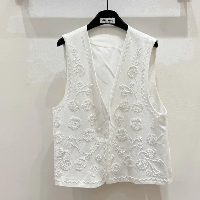 Miumiu 2026 Vest With Double-sided Floral Pattern White Cotton