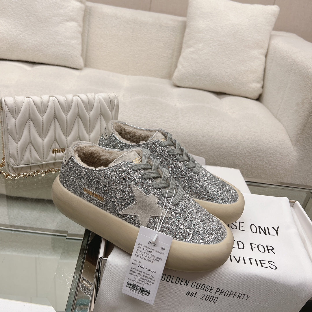 SPACE-STAR CUBE SNEAKERS IN SILVER GLITTER WITH GREY STAR