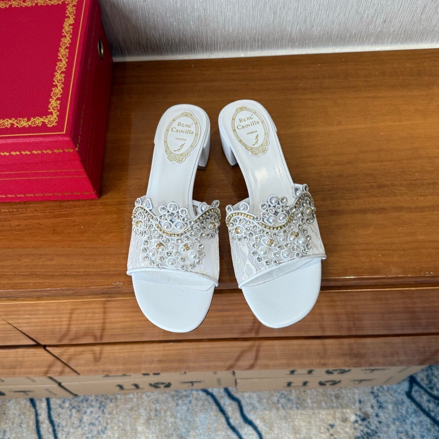 RC 25 Crystal Chandelier Sandals White Sheepskin 221963