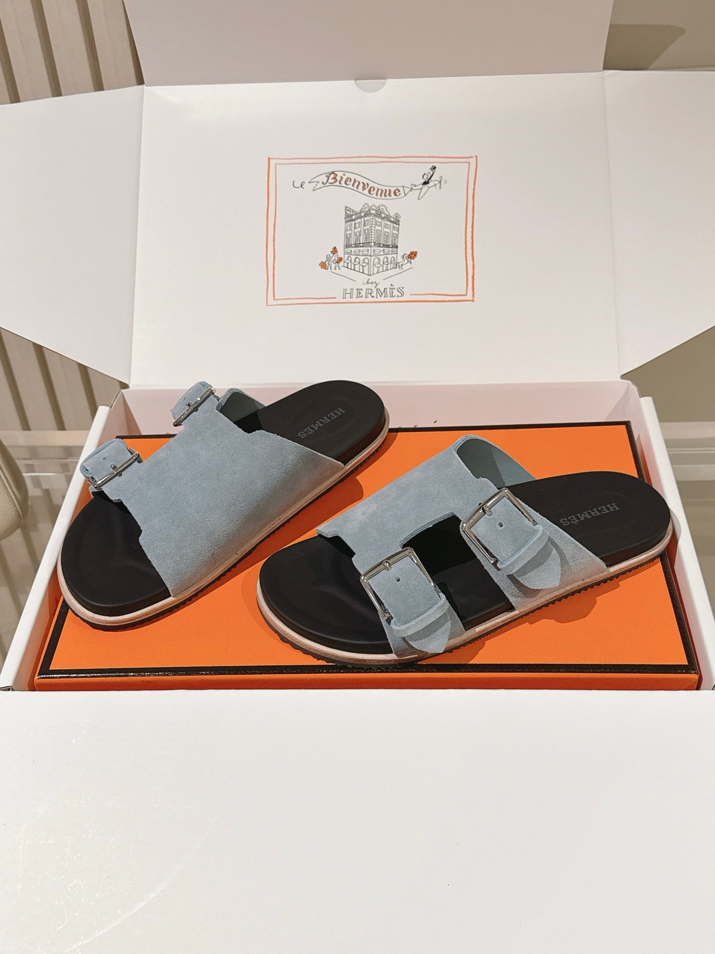 HM 26s Double Buckle Birkenstock Sandals Grey Suede 968906