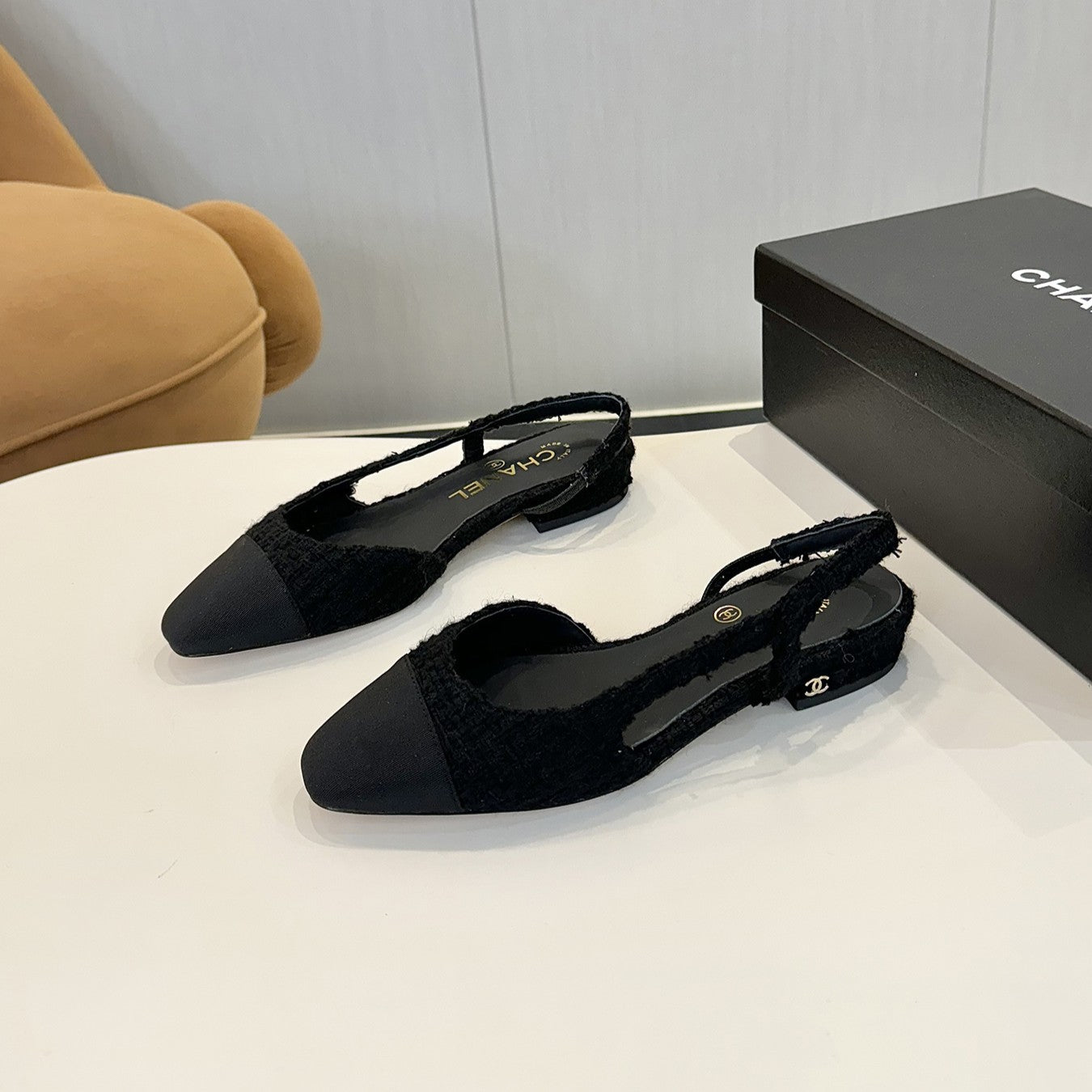 cc 25c slingback flat black tweed black grosgrain 233606