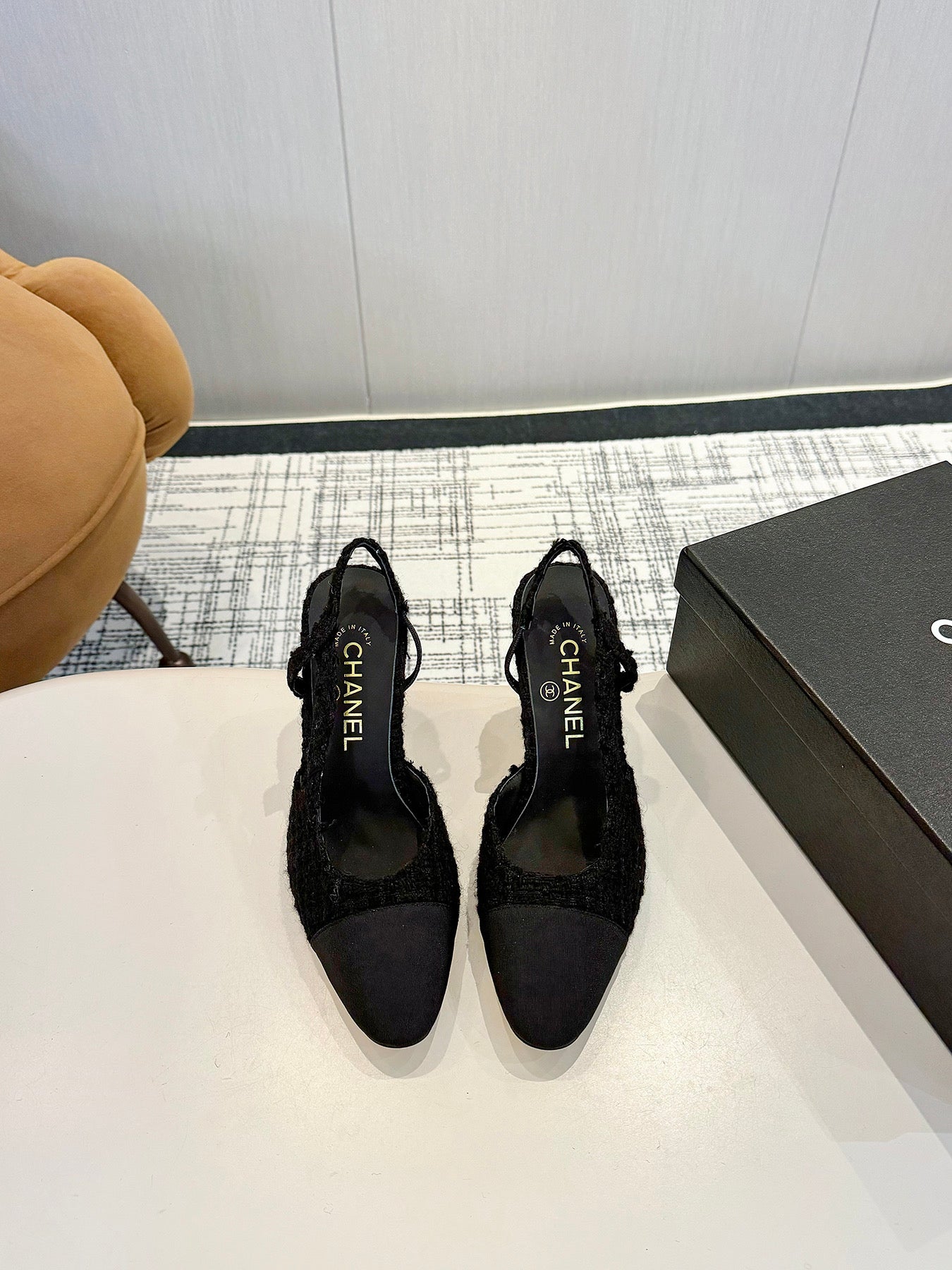 cc 25c slingback 90 black tweed black grosgrain 233617