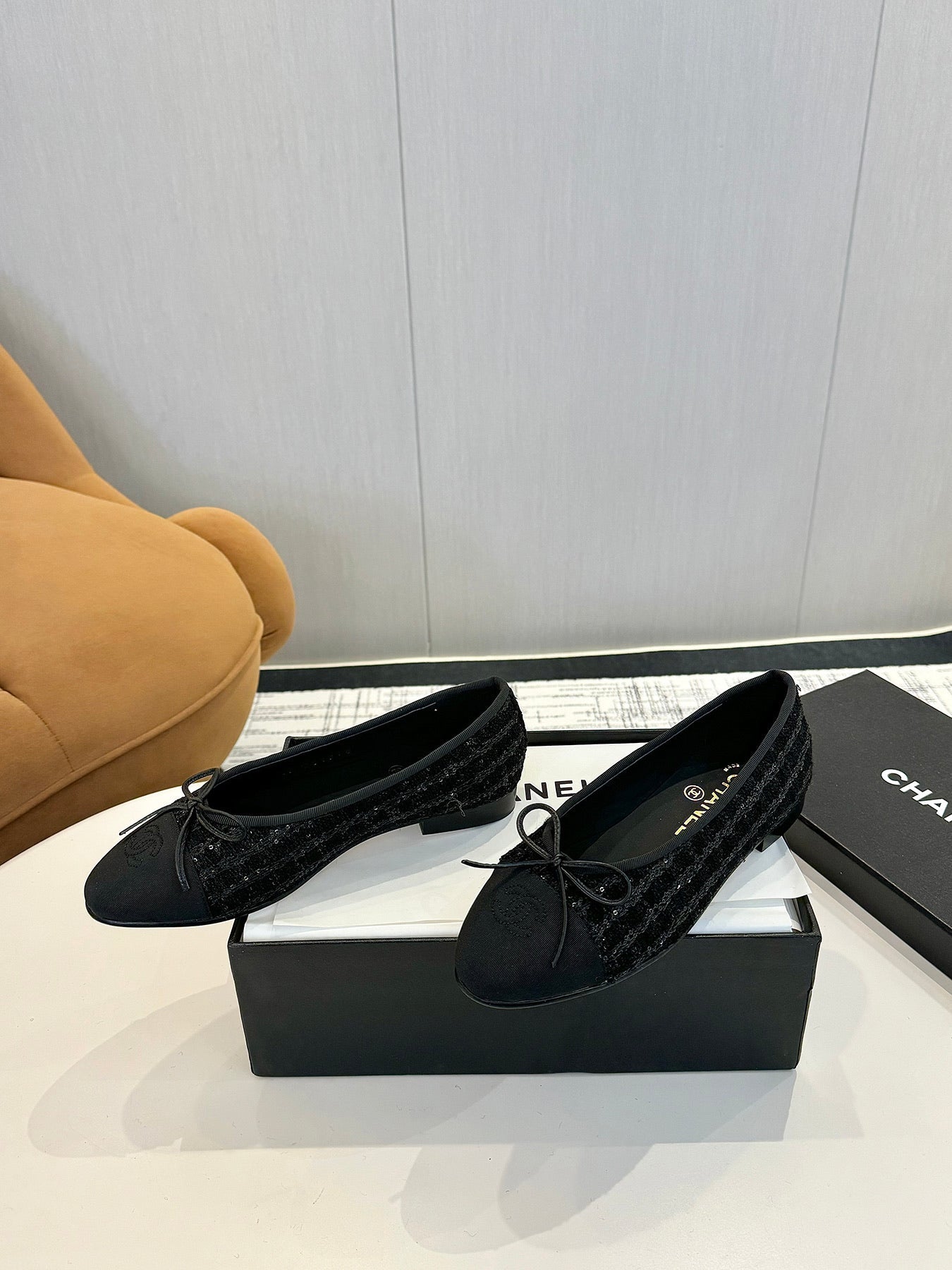 cc 25c ballet flat black tweed black grosgrain 233624
