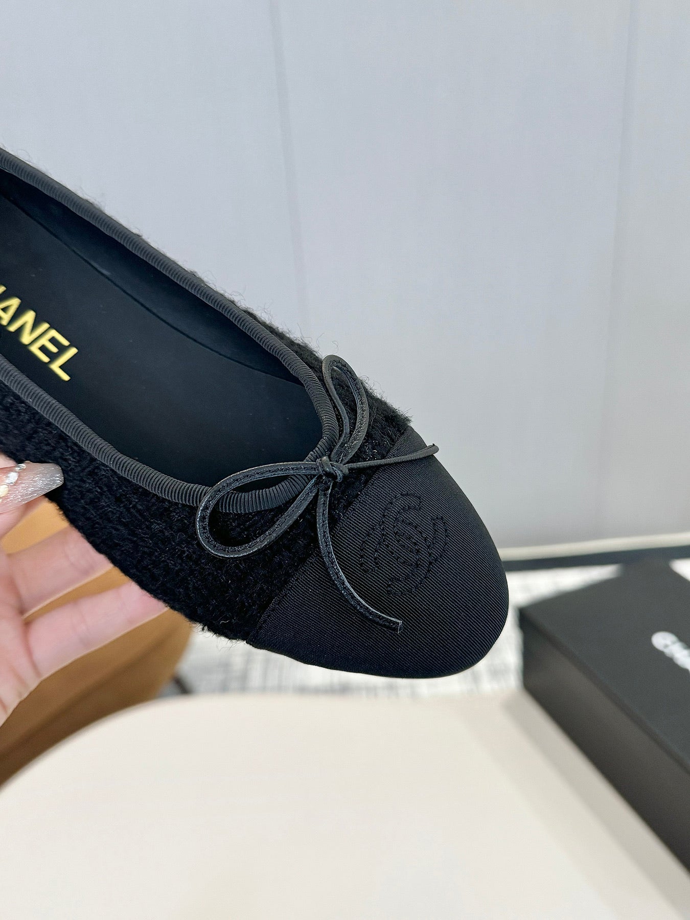cc 25c ballet flat black tweed black grosgrain 233626