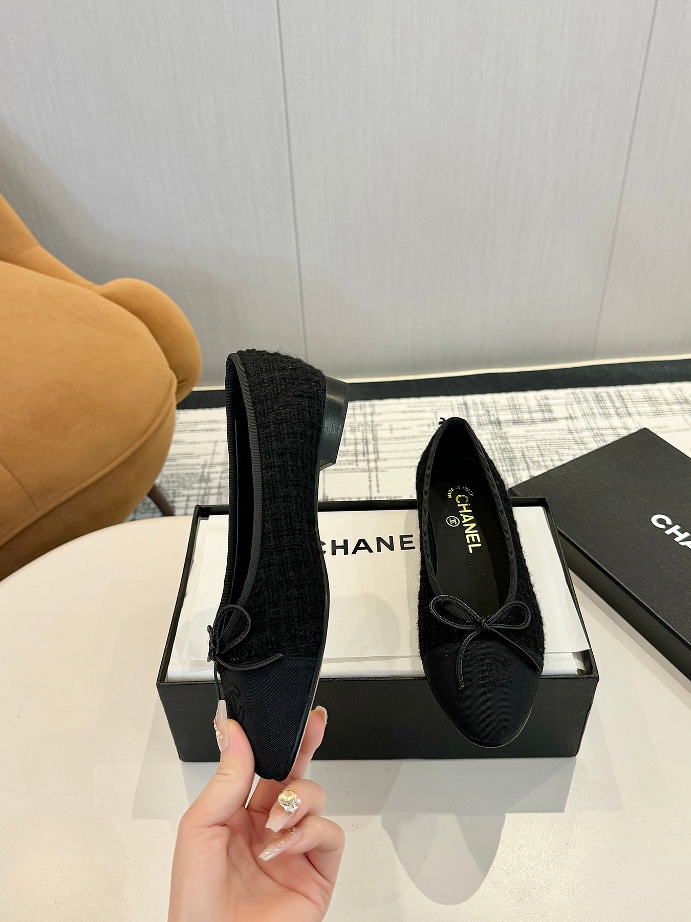 cc 25c ballet flat black tweed black grosgrain 233626