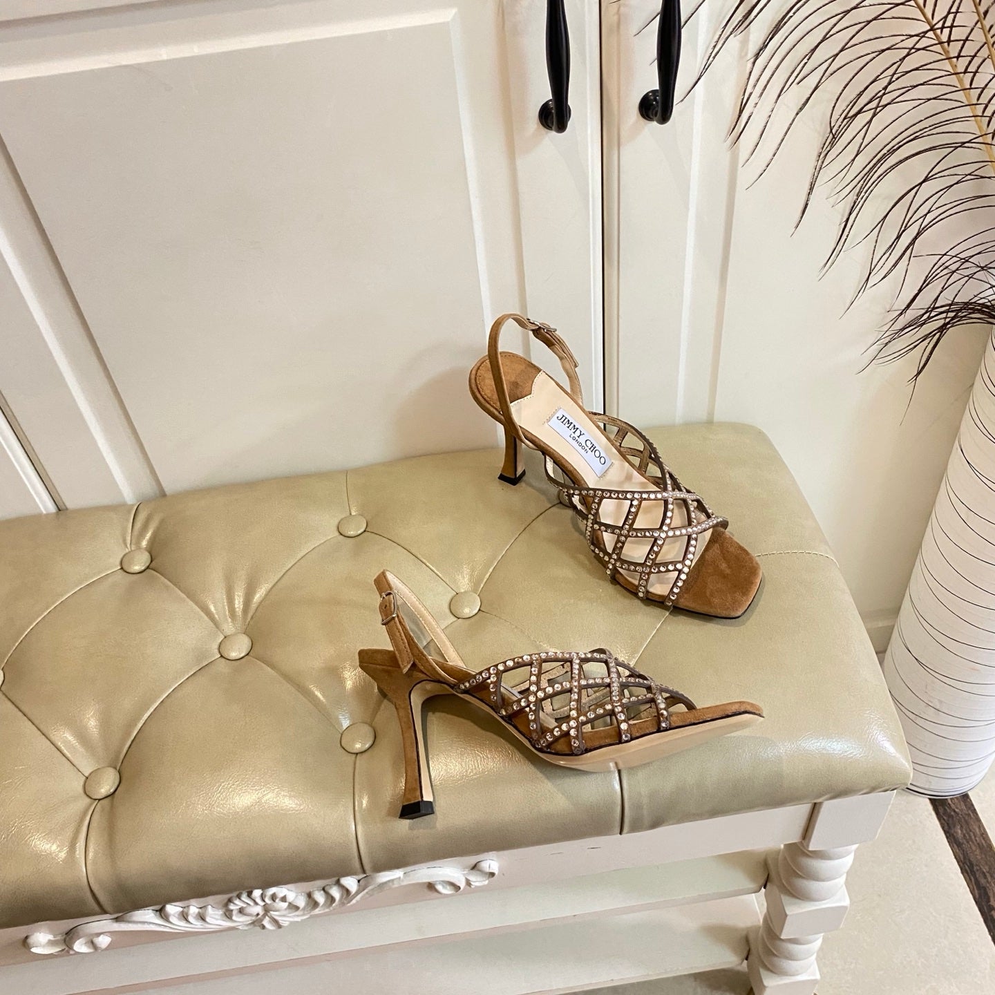 Jimmy Choo Saila Sandals 9cm Brown Sheepskin Suede 688232