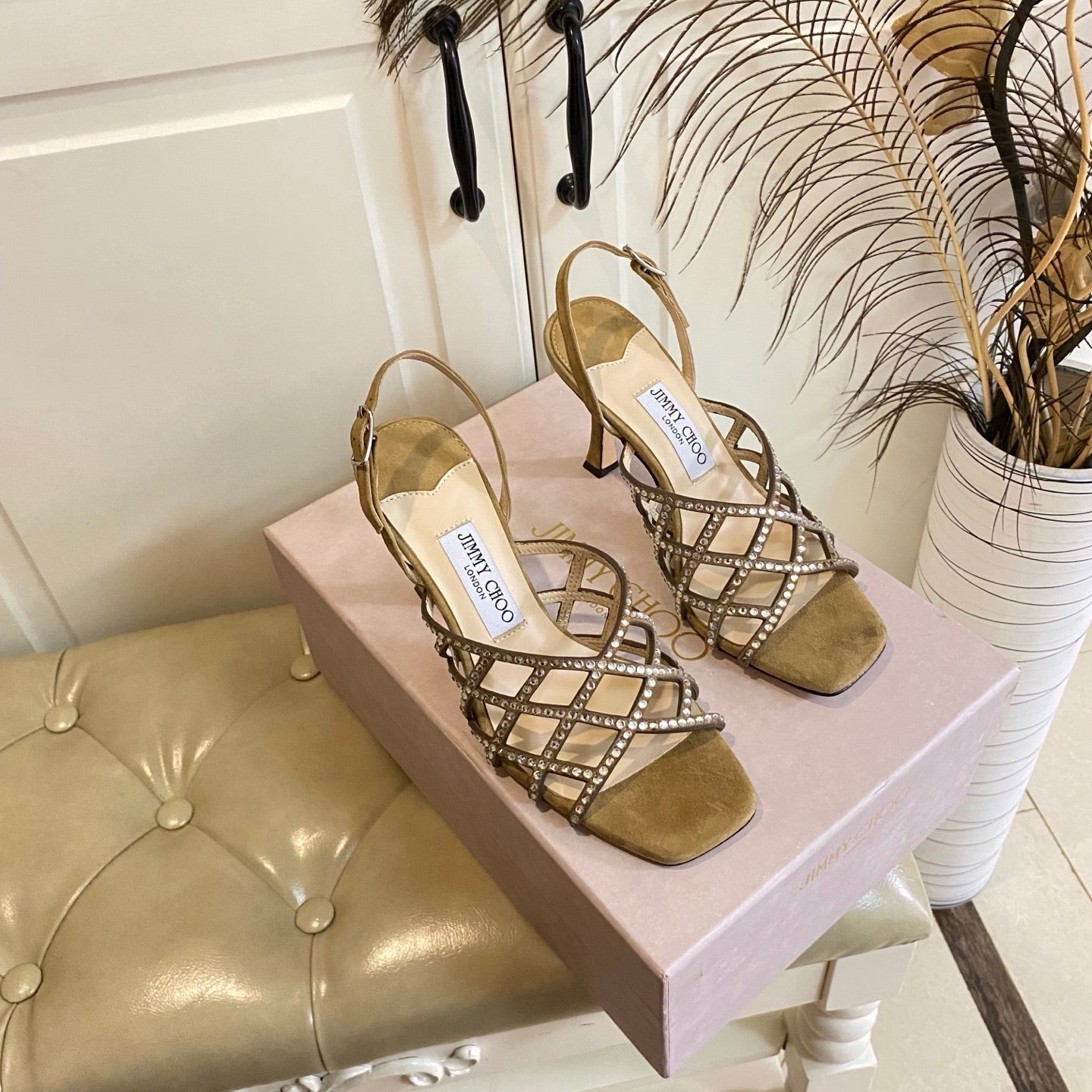 Jimmy Choo Saila Sandals 9cm Khahi Sheepskin Suede 688237