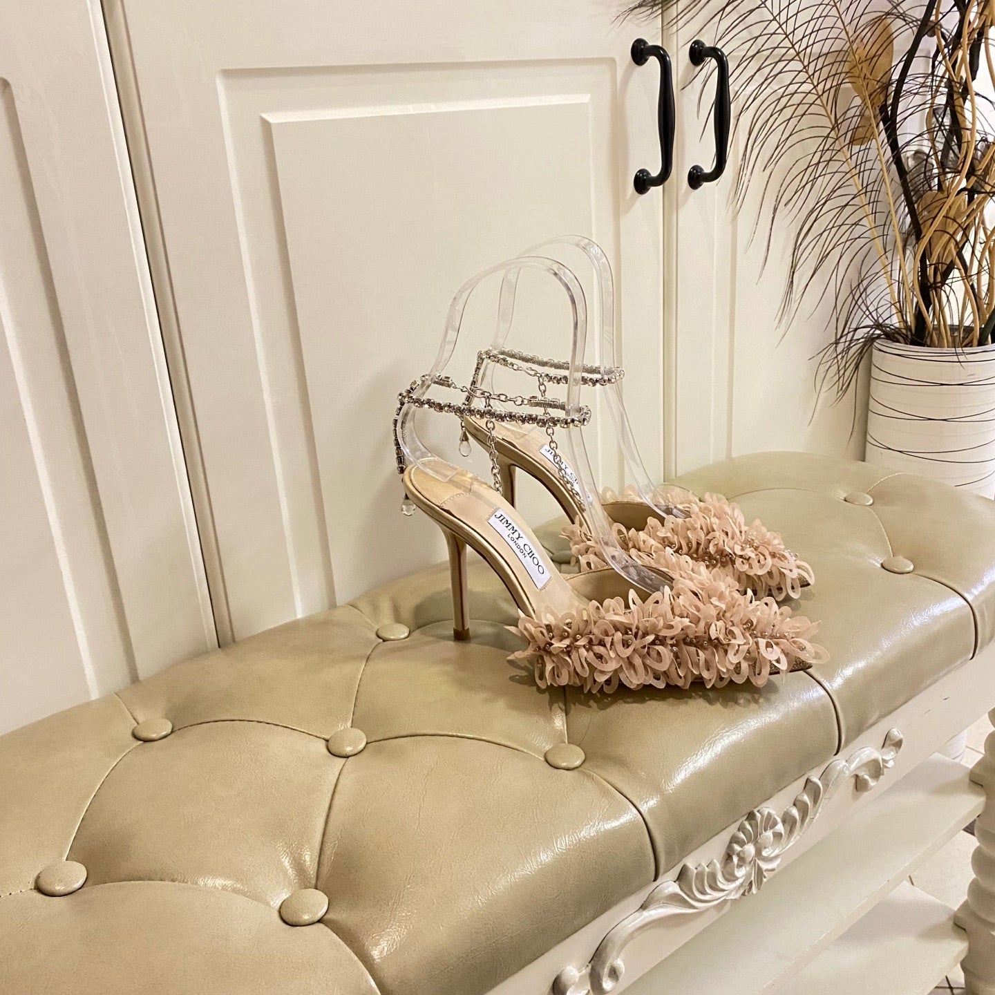 Jimmy Choo Saeda 100 Beige Lace Leather 688241