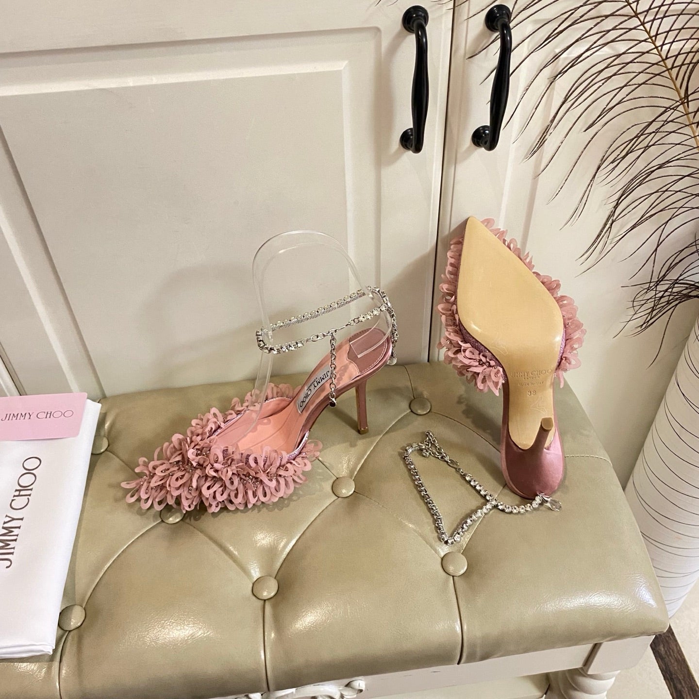Jimmy Choo Saeda 100 Pink Lace Leather 688246