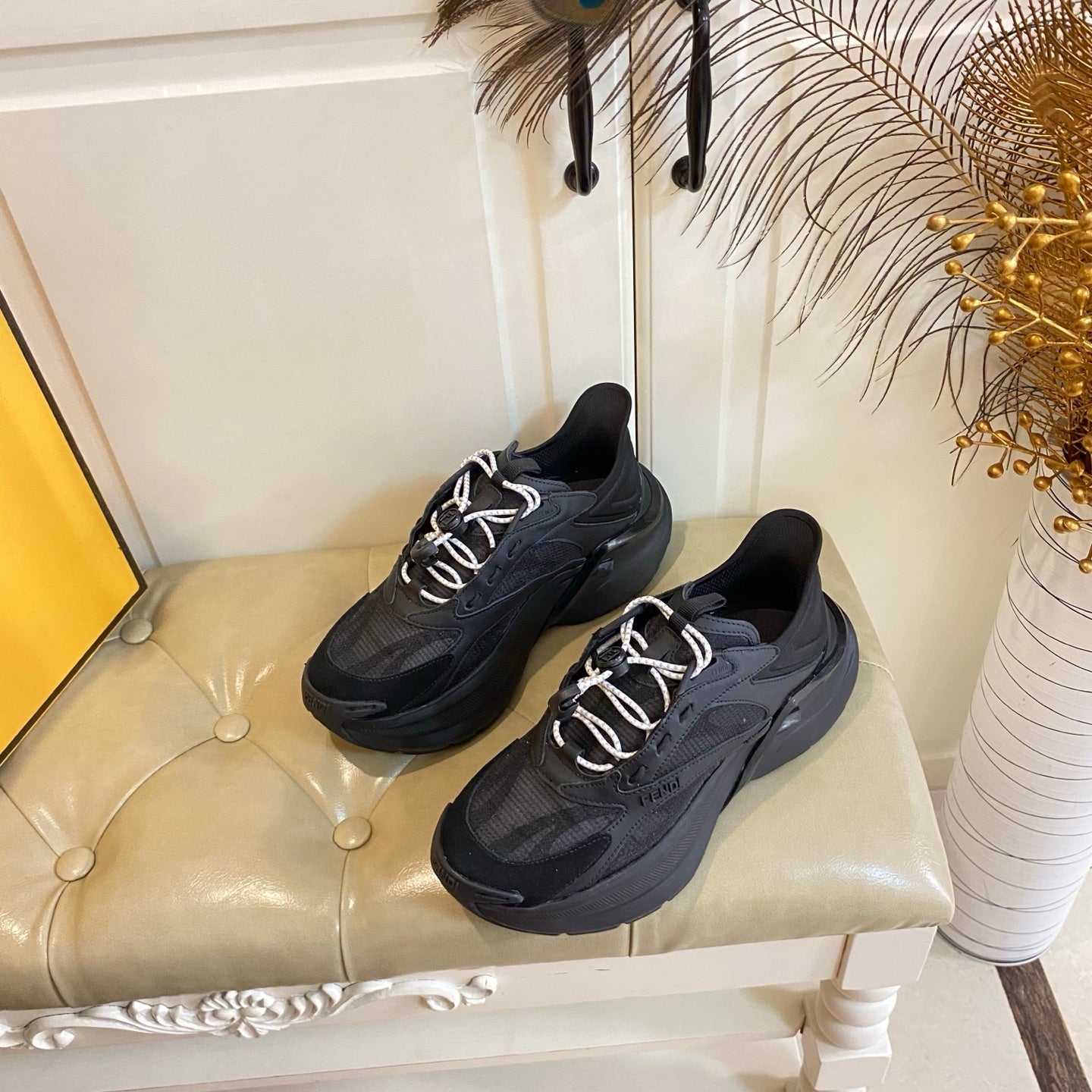 Fendi F-Light Sneakers Black Cowhide Mesh 688133