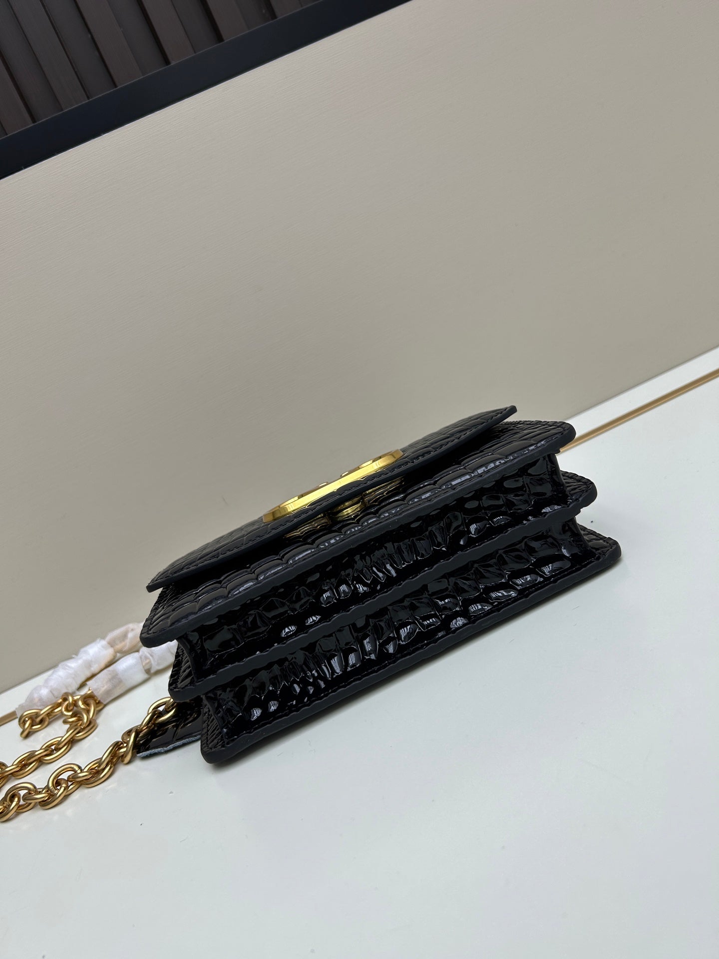Valentino Vain Small Shoulder Bag Black Embossed Leather Pattern