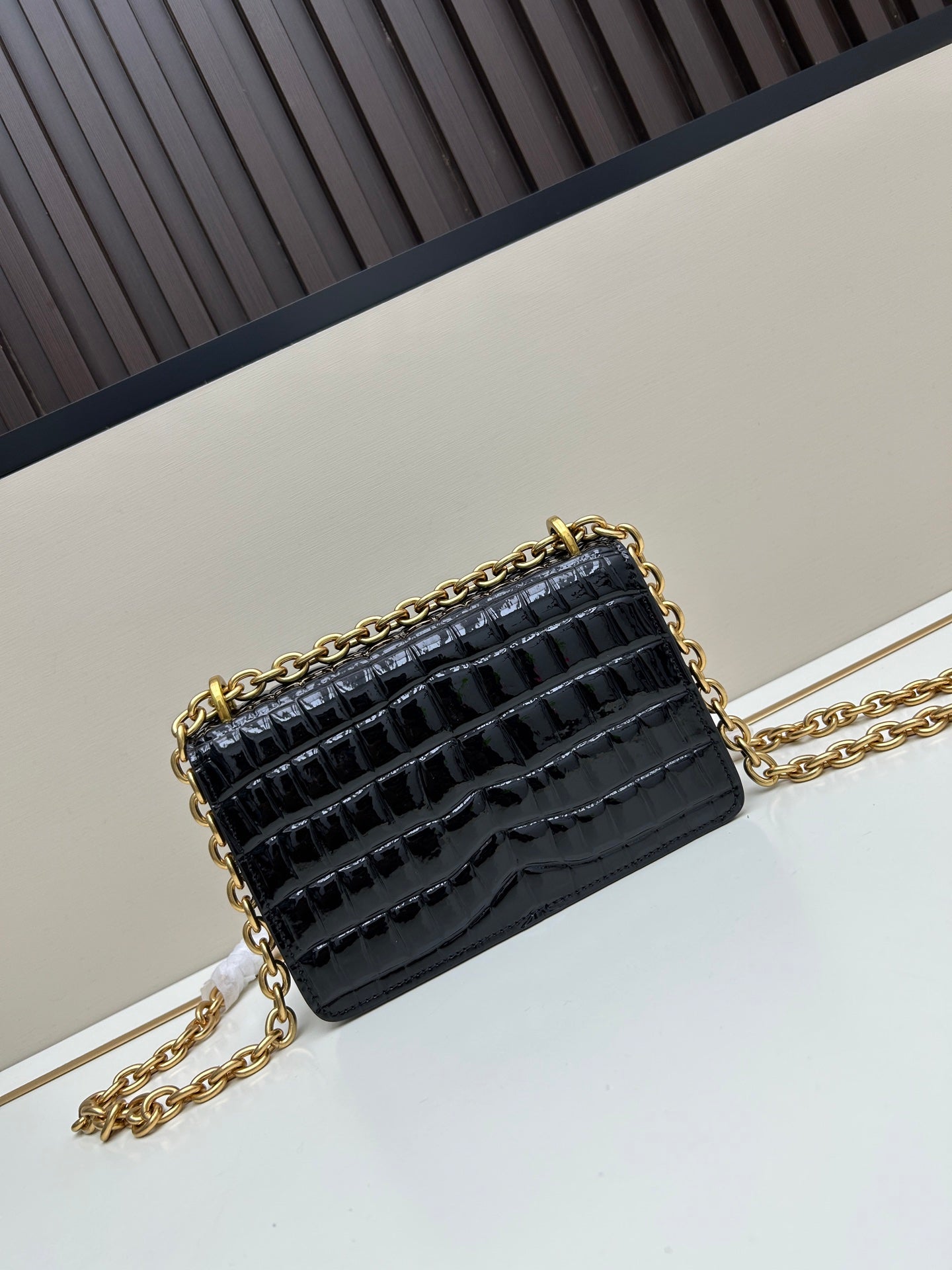Valentino Vain Small Shoulder Bag Black Embossed Leather Pattern