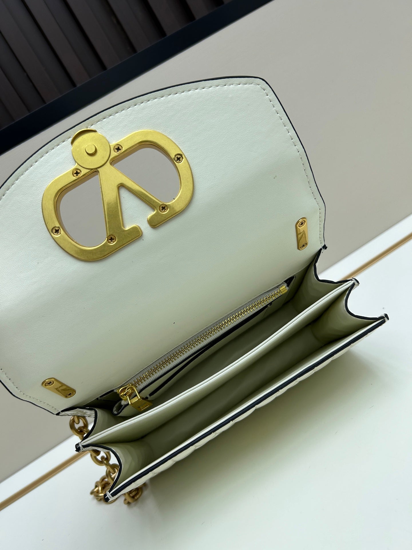 Valentino Vain Small Shoulder Bag White Embossed Leather Pattern