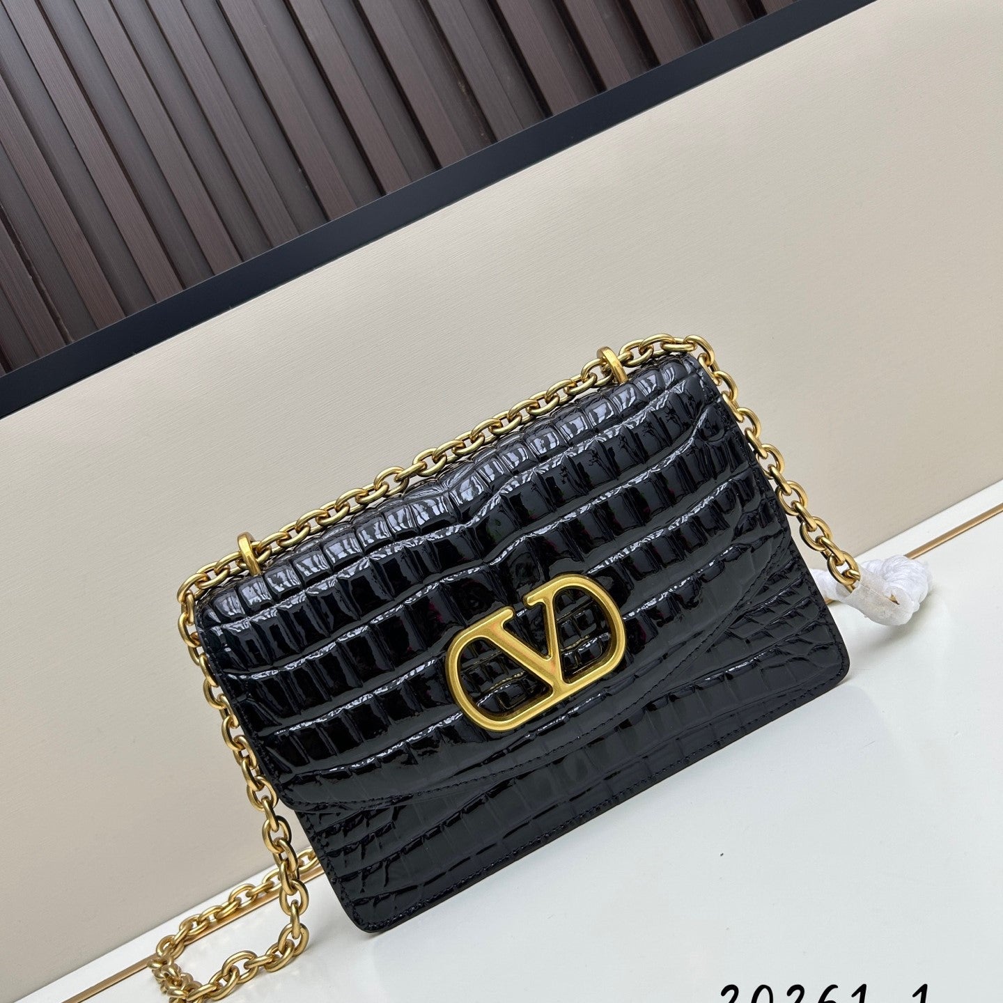 Valentino Vain Shoulder Bag Black Embossed Leather Pattern