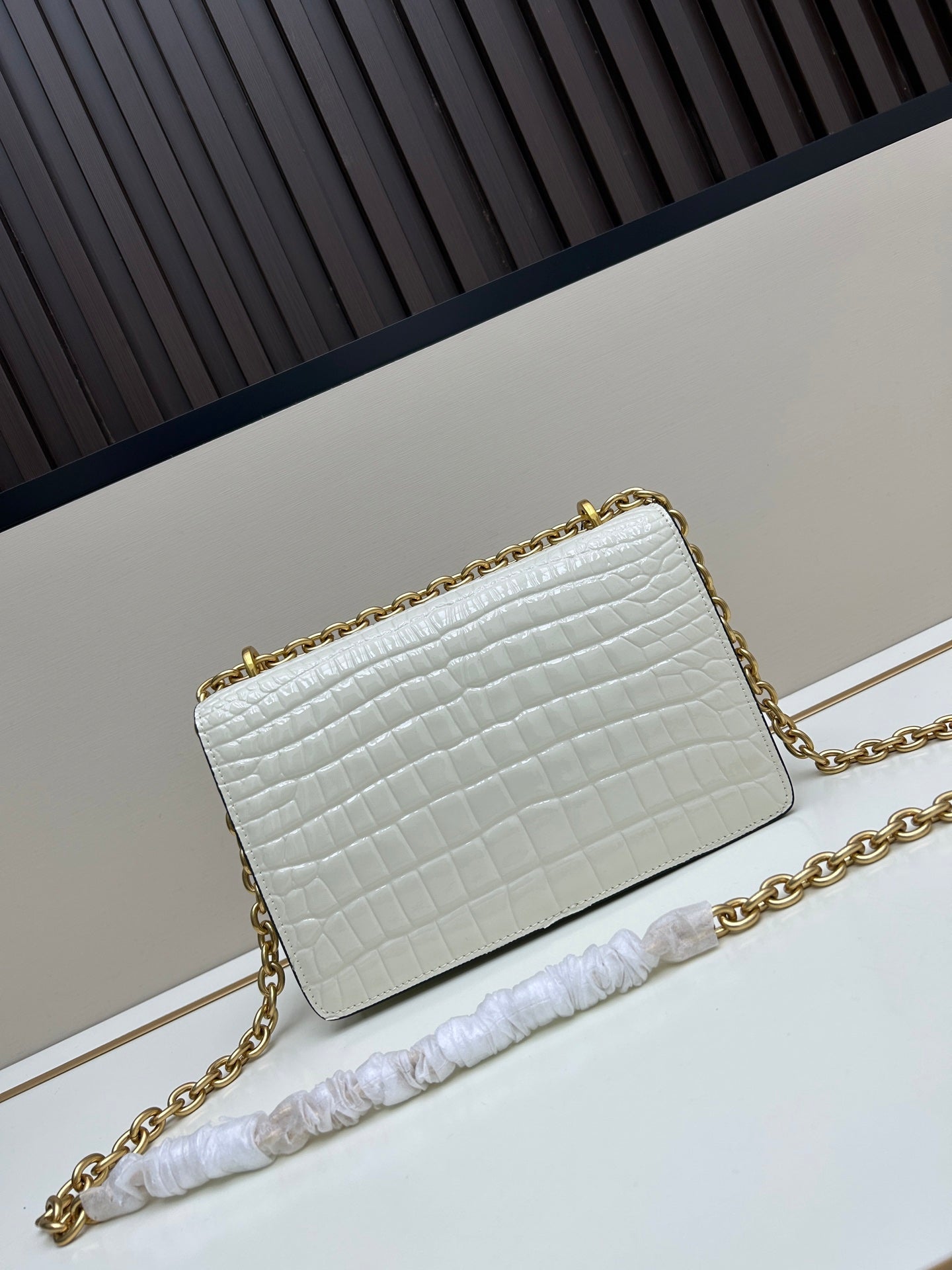 Valentino Vain Shoulder Bag White Embossed Leather Pattern