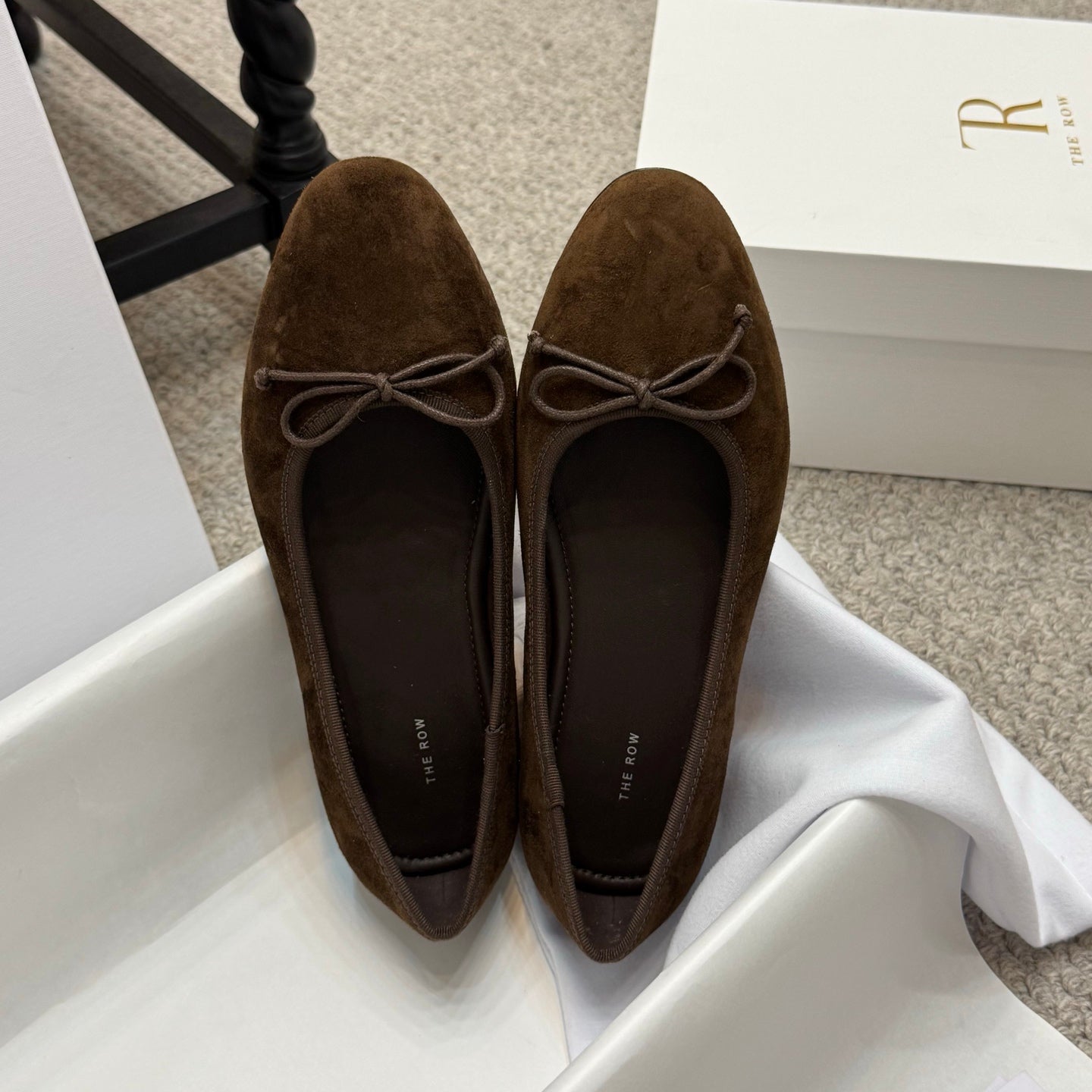 The Row Ballet Flats Bow Dark Brown Suede 290730
