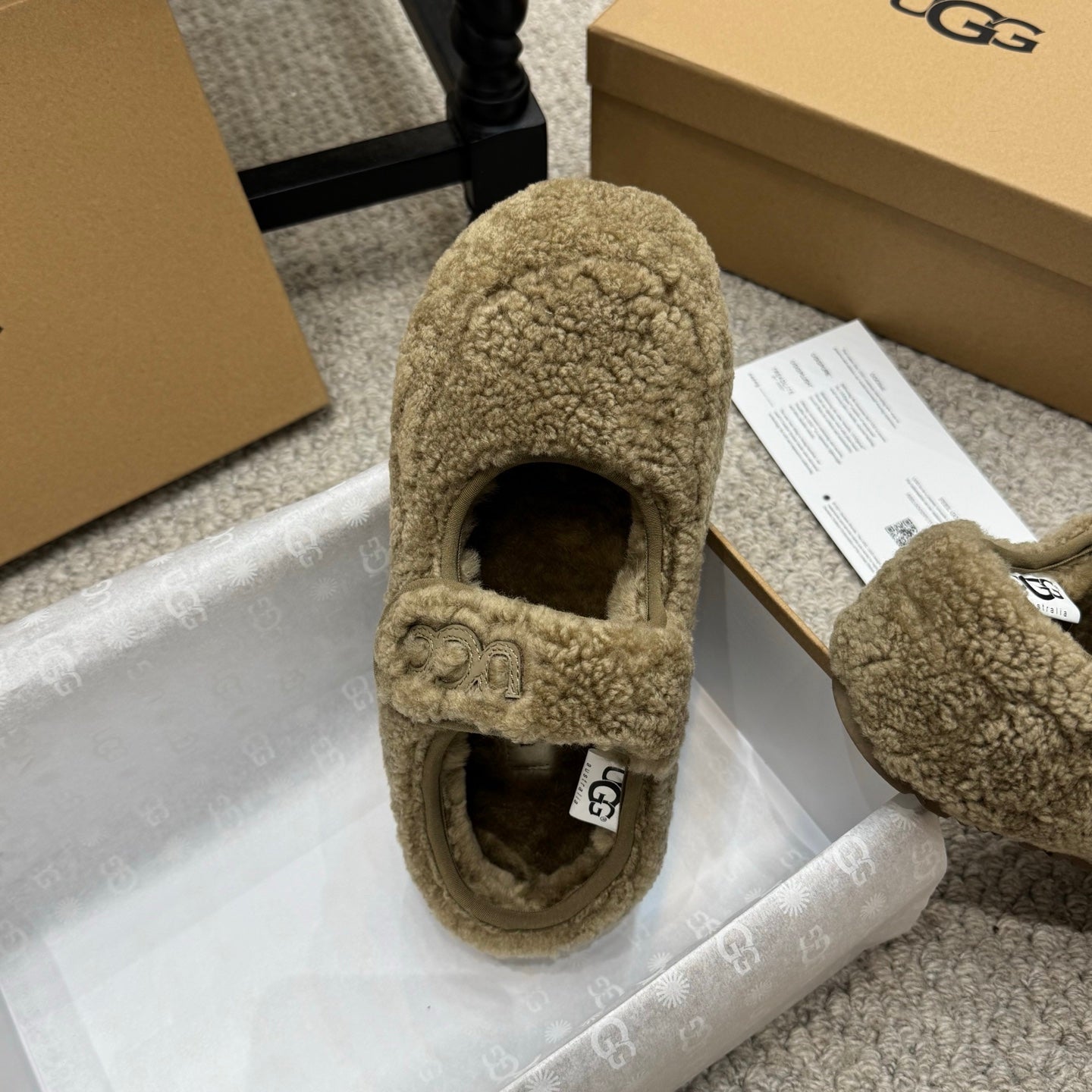 UGG Logo Mary Jane Flat Khaki Brown Wool 523101