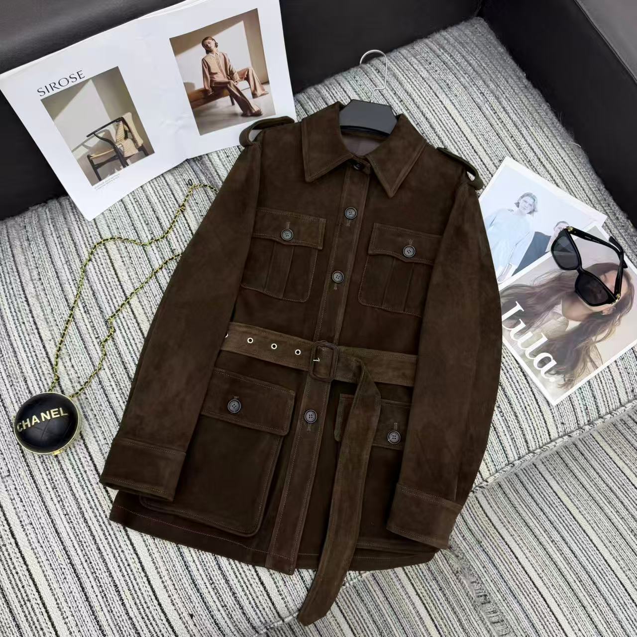 Ralph Lauren Coat Coffee Brown Suede Lambskin 342675