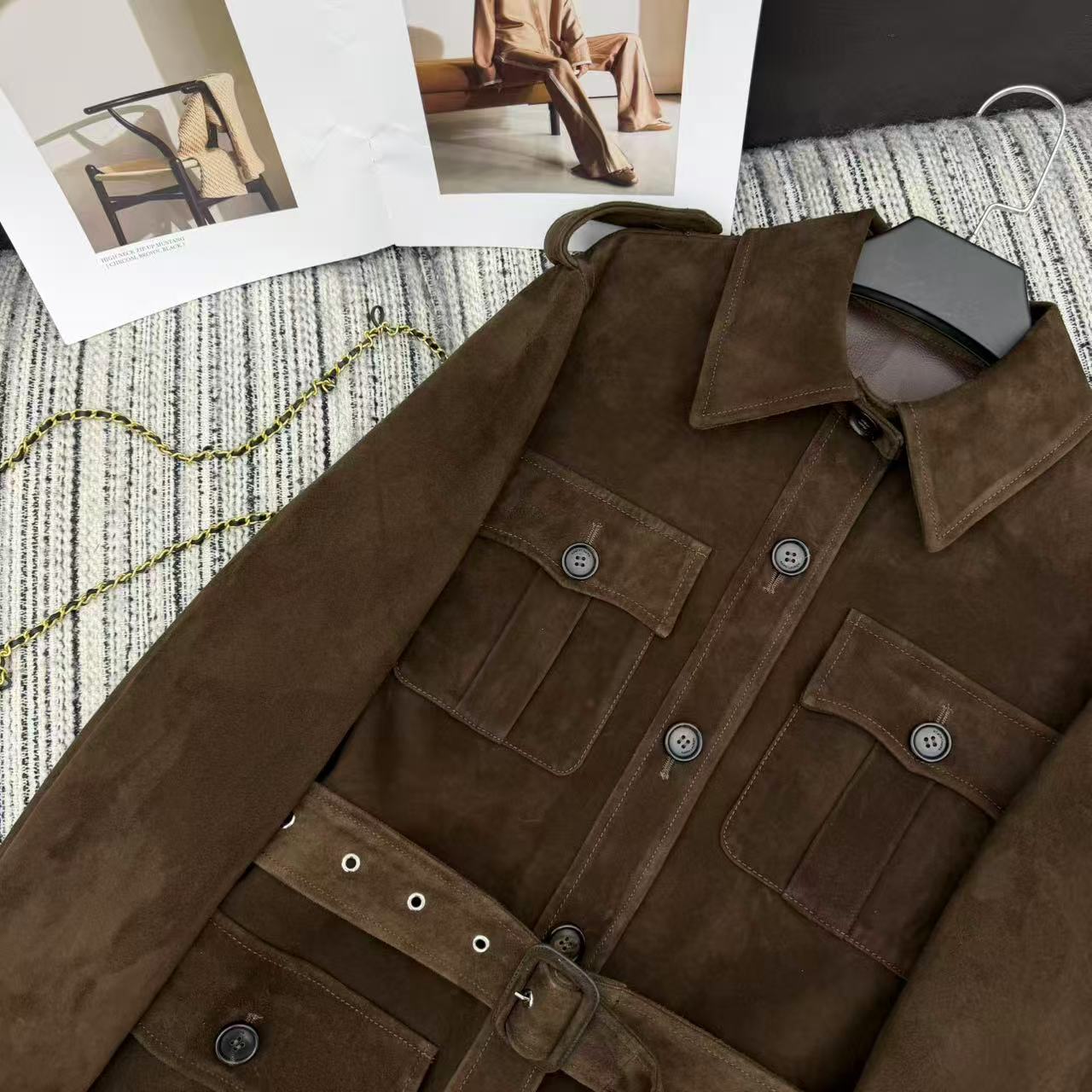 Ralph Lauren Coat Coffee Brown Suede Lambskin 342675