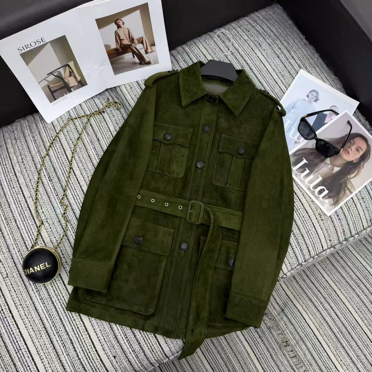 Ralph Lauren Coat Army Green Suede Lambskin 342674