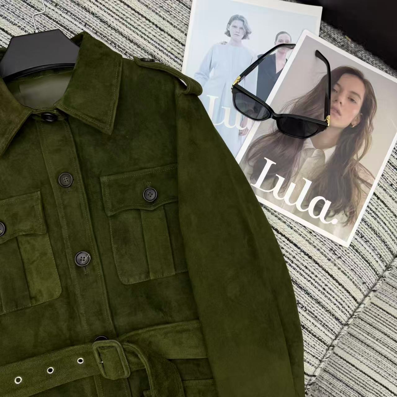 Ralph Lauren Coat Army Green Suede Lambskin 342674