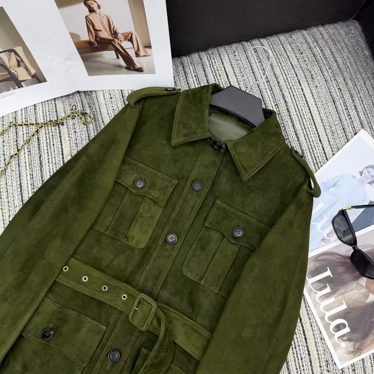 Ralph Lauren Coat Army Green Suede Lambskin 342674