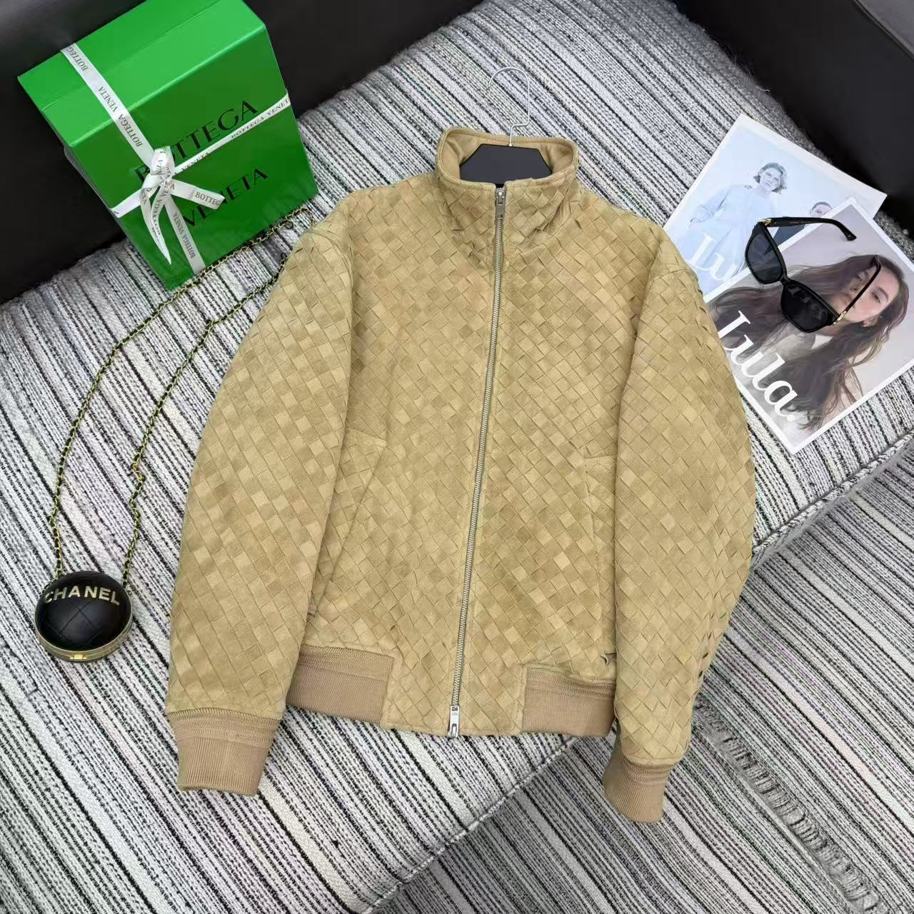 BV Jacket Intrecciato Brown Suede Blouson 342680