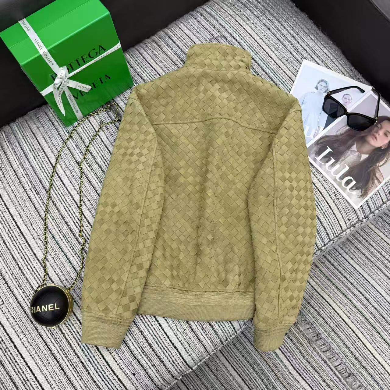 BV Jacket Intrecciato Light Olive Green Suede Blouson 342681