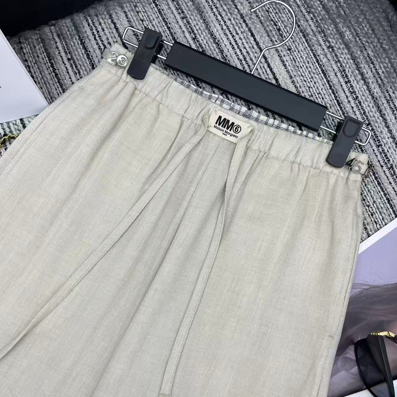 MM6 Waist Wide-Leg Suit Trousers Beige Linen 387969