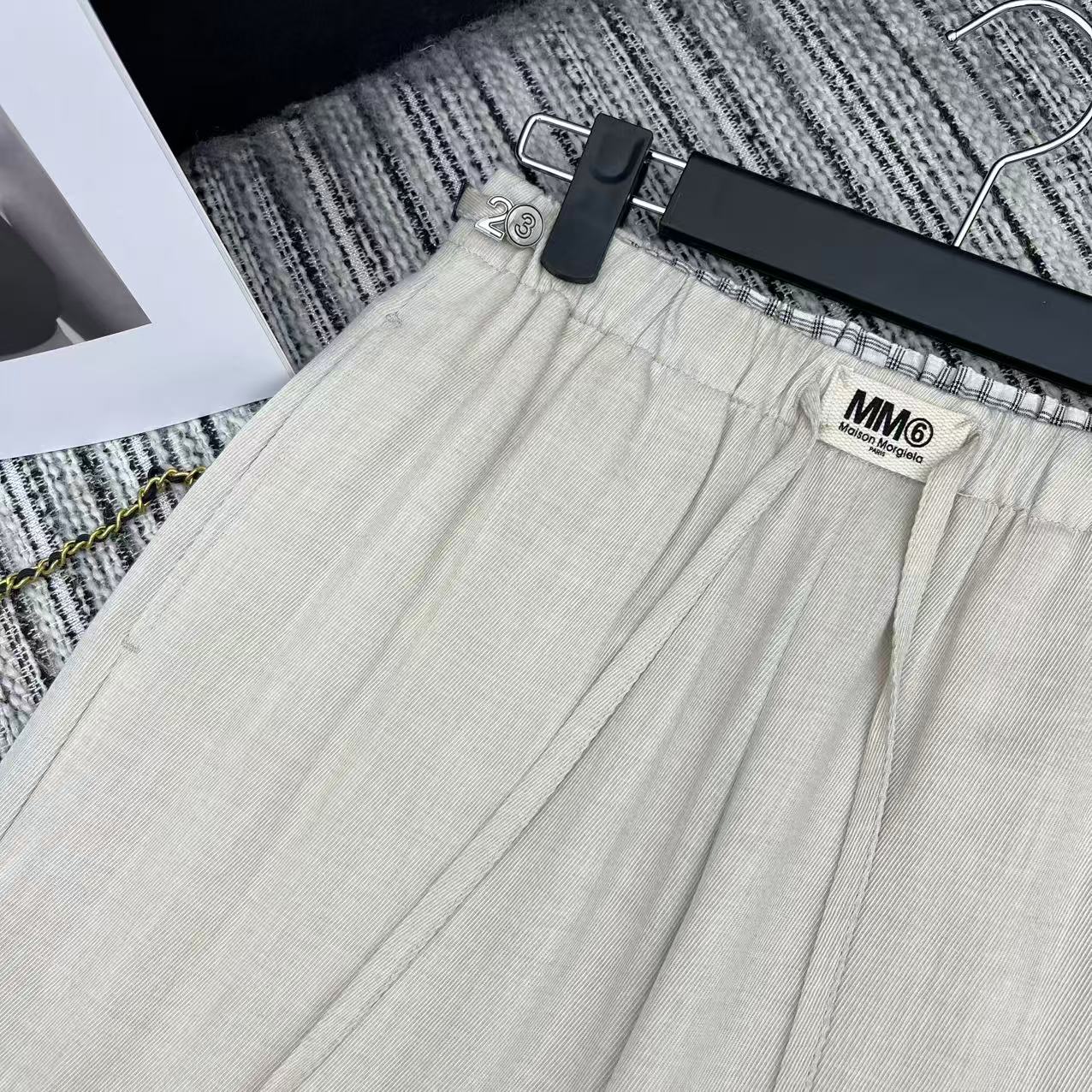 MM6 Waist Wide-Leg Suit Trousers Beige Linen 387969