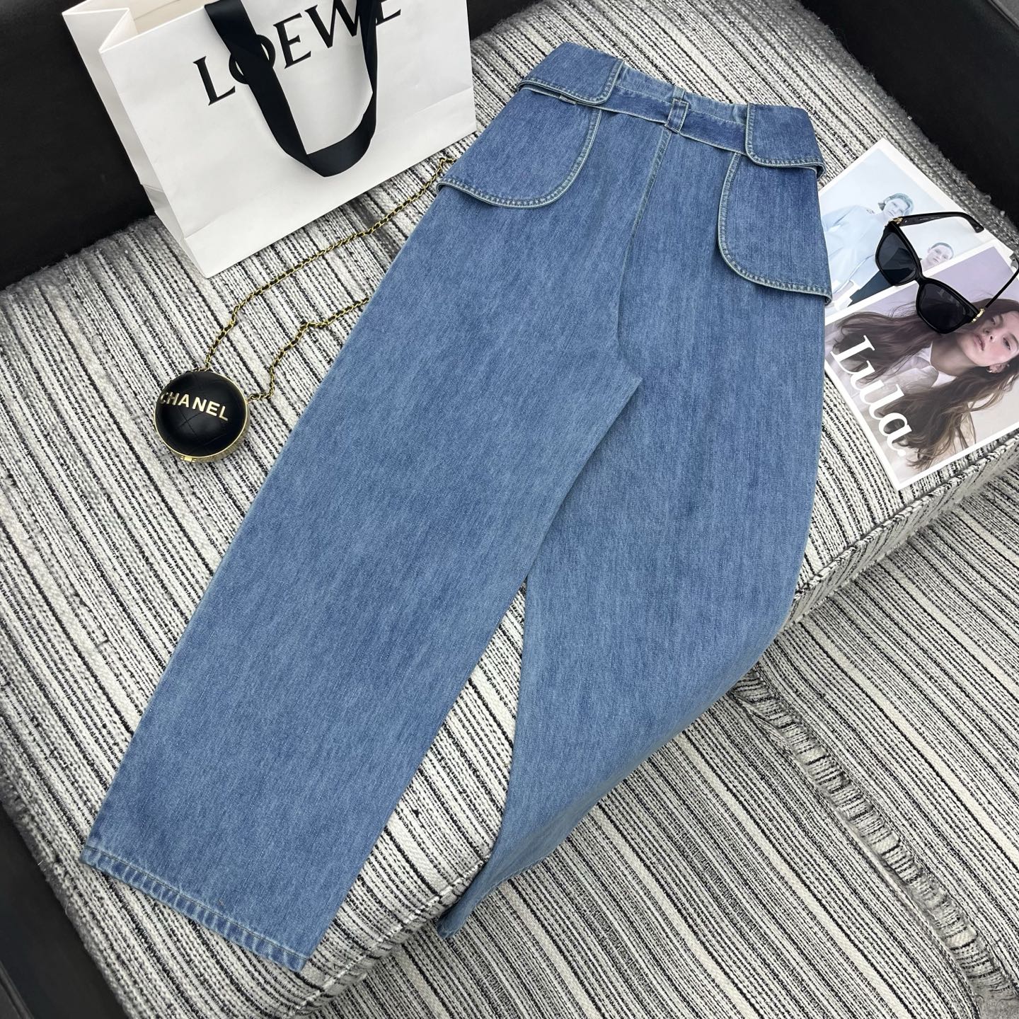 Loewe Urved-Blade Wide-Leg Jeans Blue Cotton