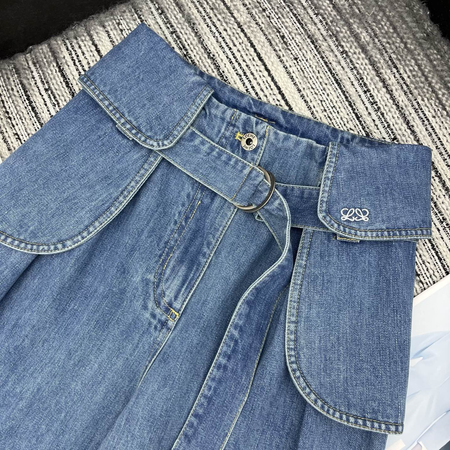 Loewe Urved-Blade Wide-Leg Jeans Blue Cotton