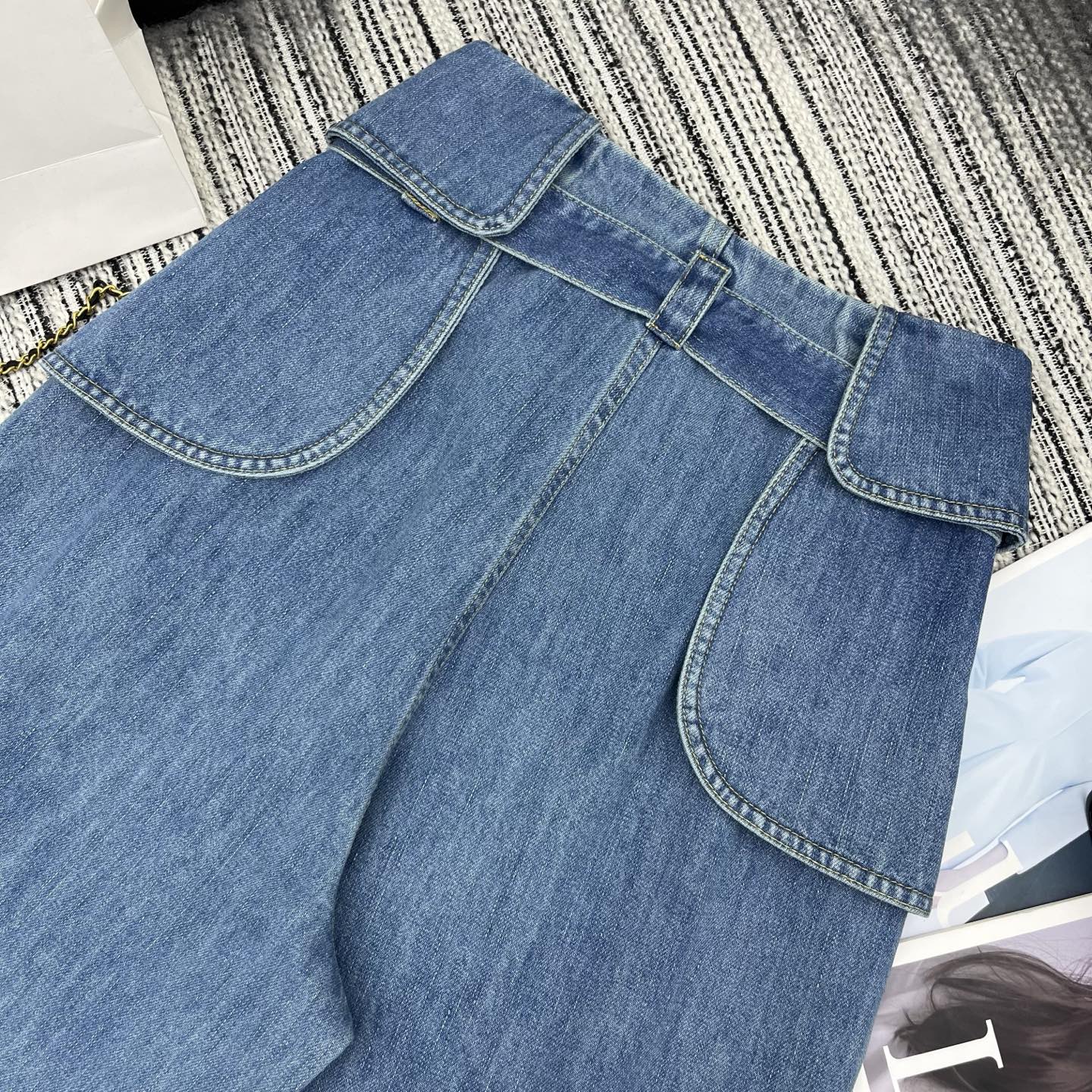Loewe Urved-Blade Wide-Leg Jeans Blue Cotton