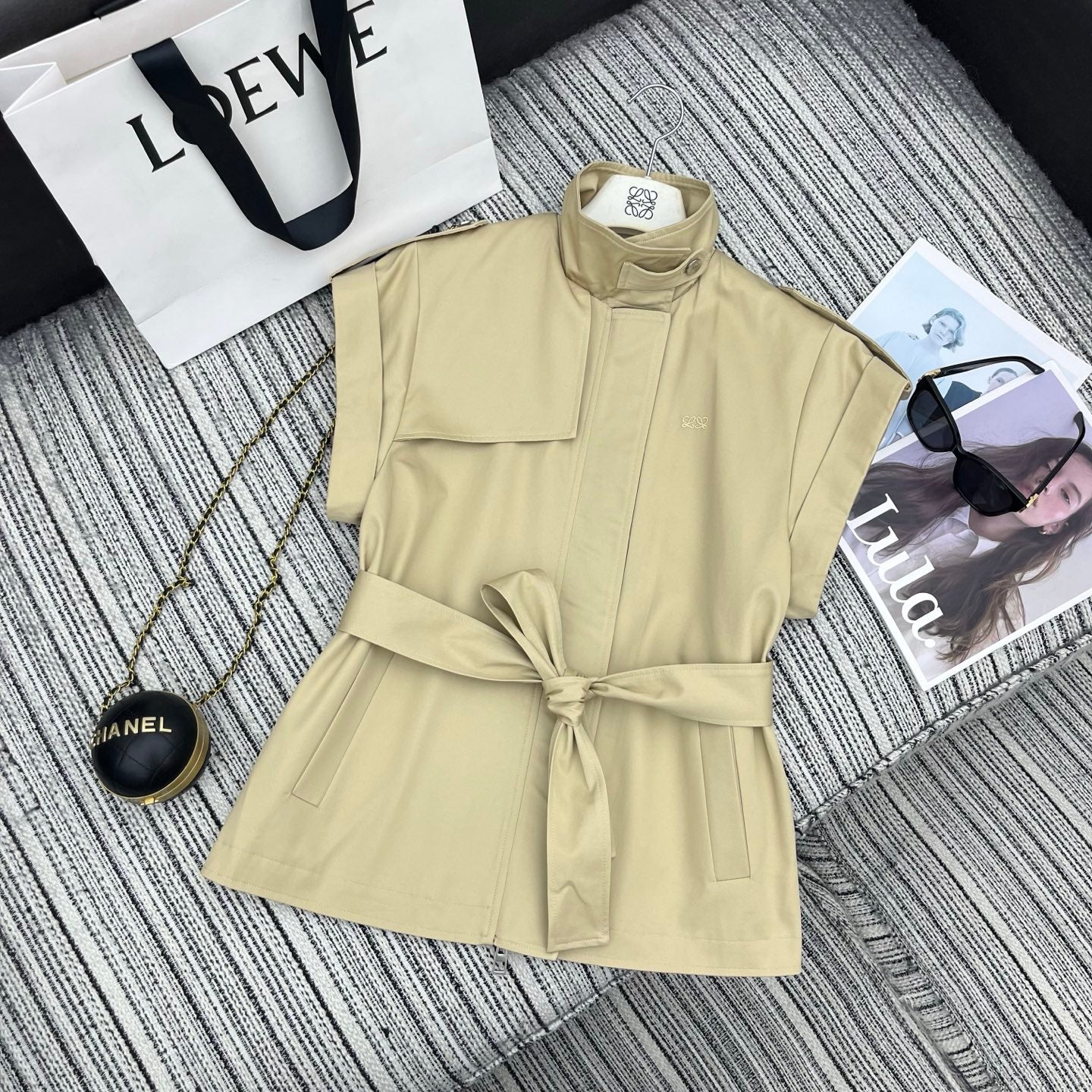 Loewe Sleeveless Stand-Collar Trench Coat Khahi Cotton