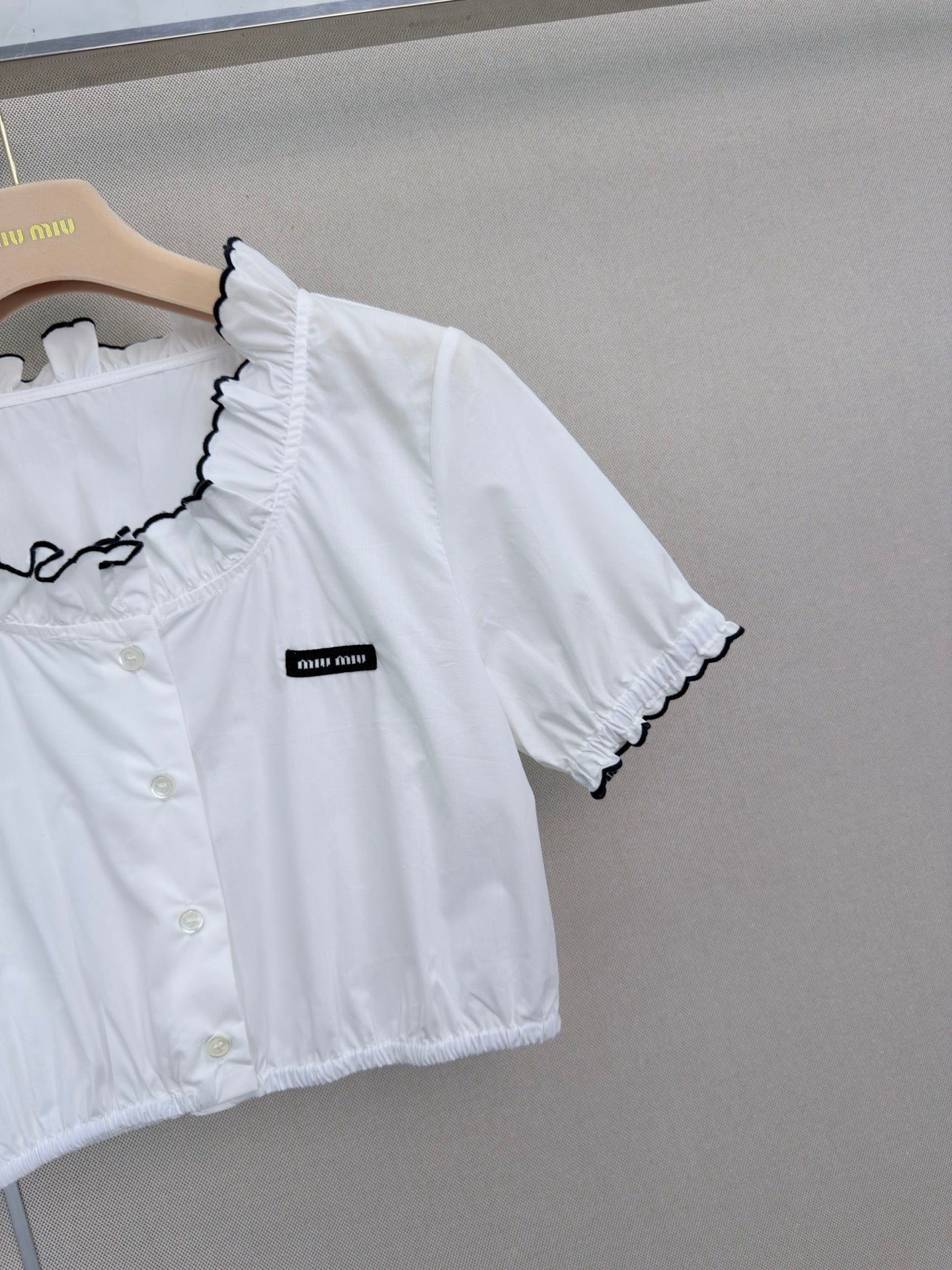 Miu Embroidered Poplin Crop Top White Cotton