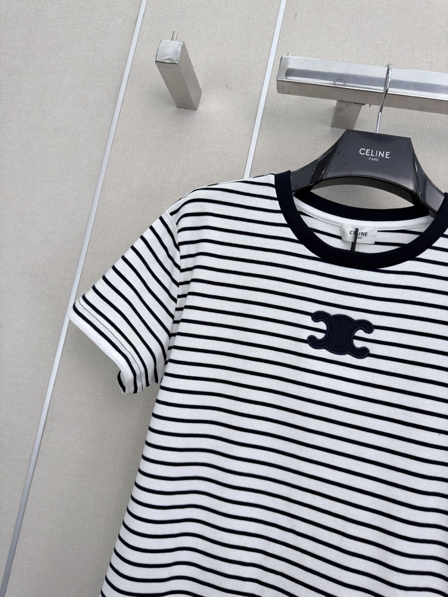 Celine T-Shirt In White And Black Stripes Polyester Fiber