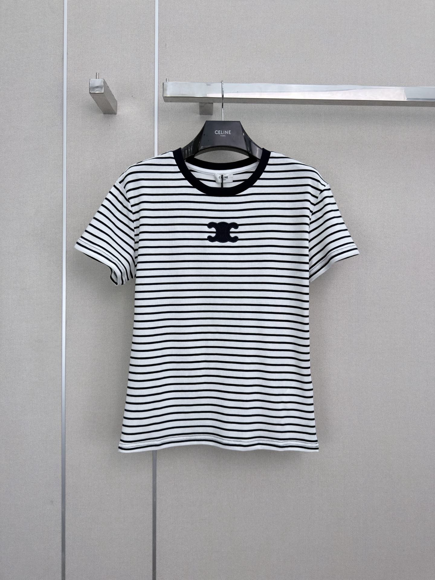 Celine T-Shirt In White And Black Stripes Polyester Fiber