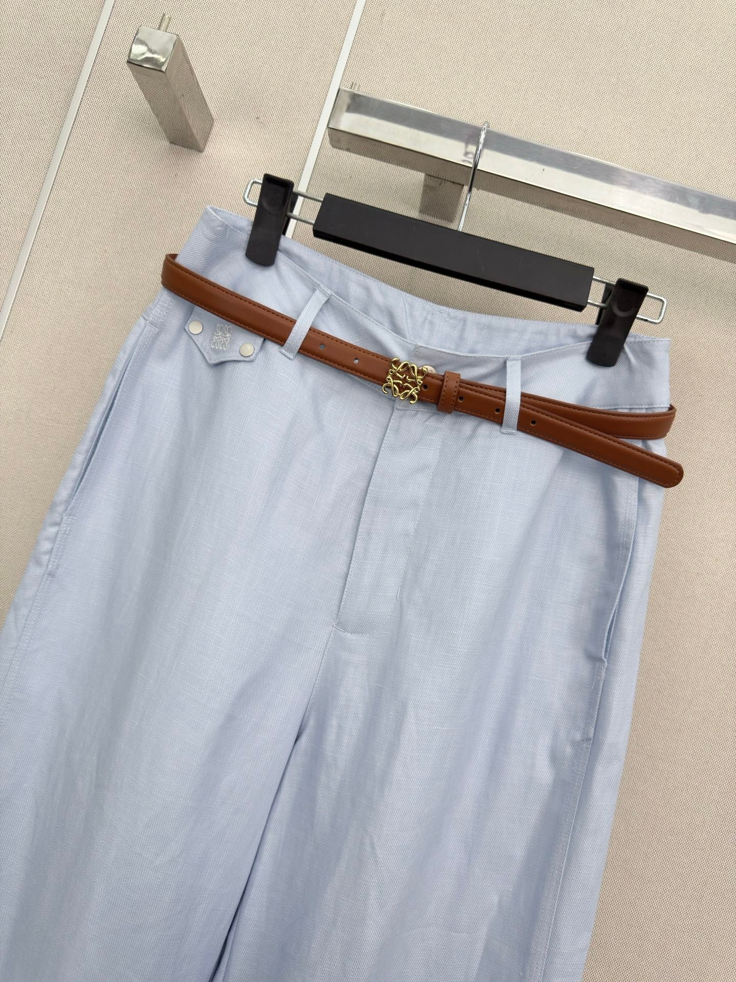 Loewe Wide-Leg Trousers Light Blue Cotton 379631