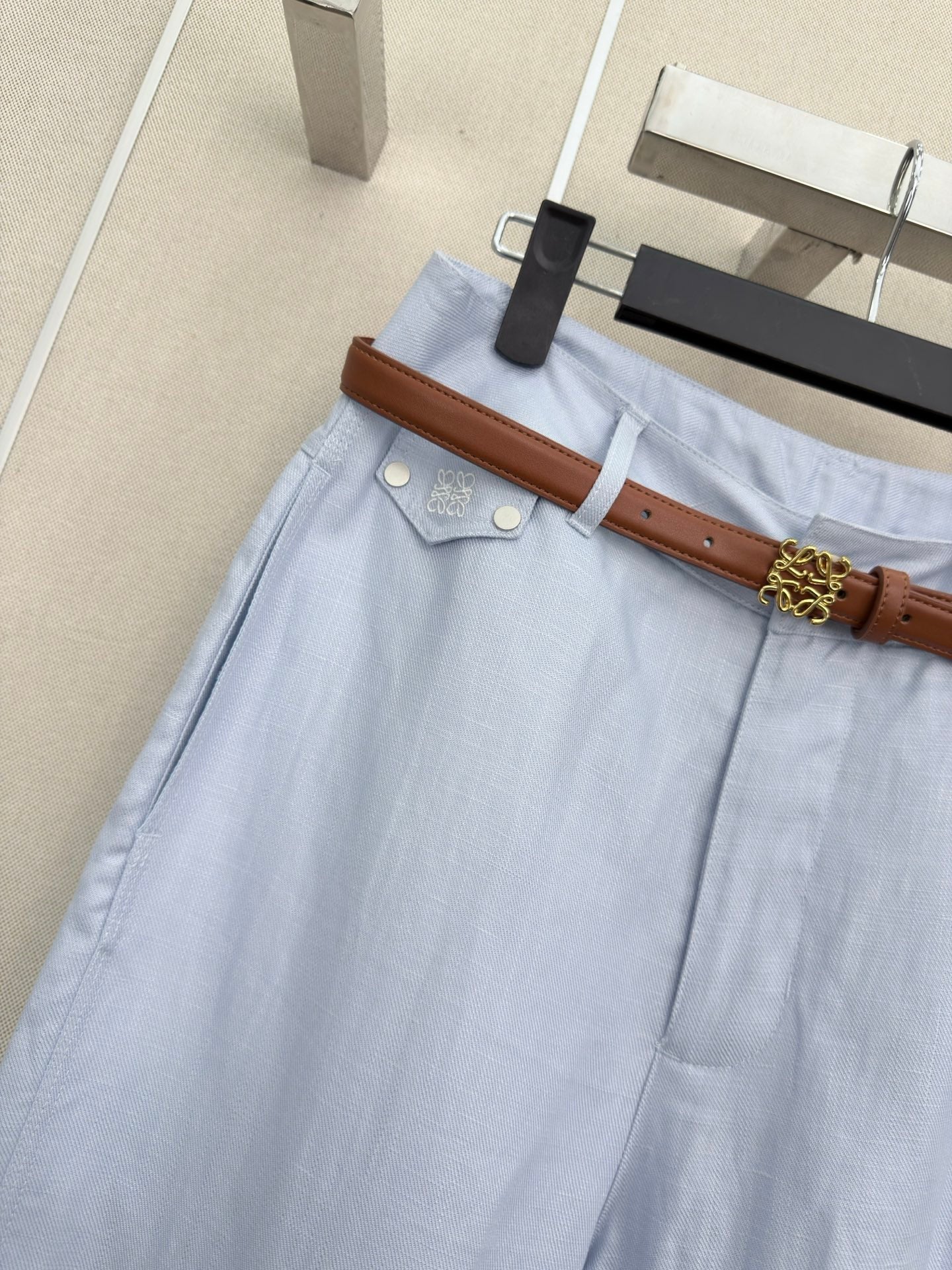 Loewe Wide-Leg Trousers Light Blue Cotton 379631