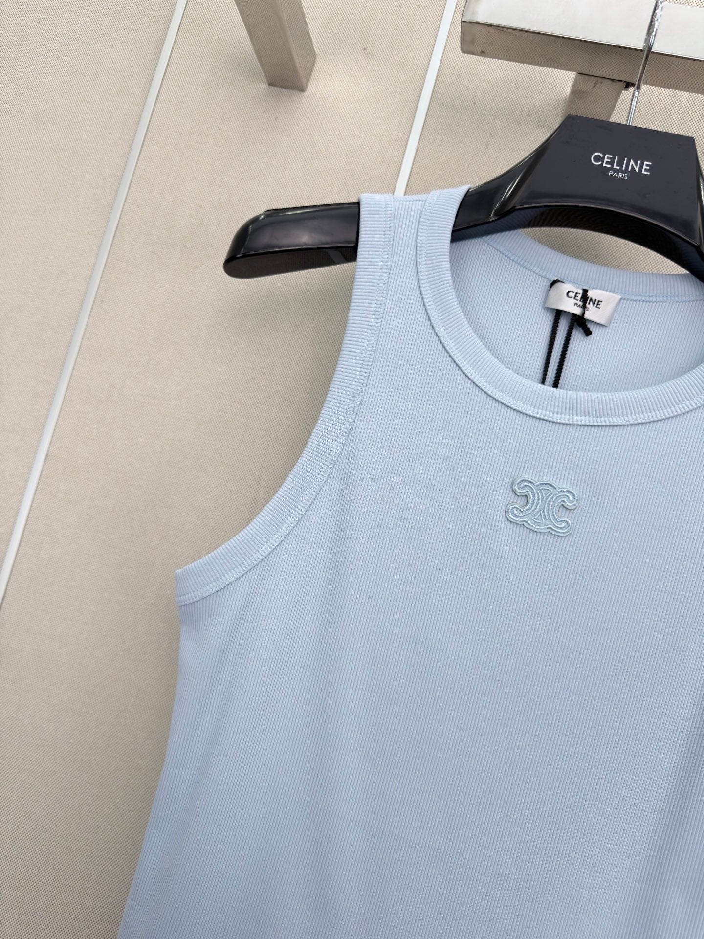 Celine Triomphe Vest Top Light Blue Cotton 379648