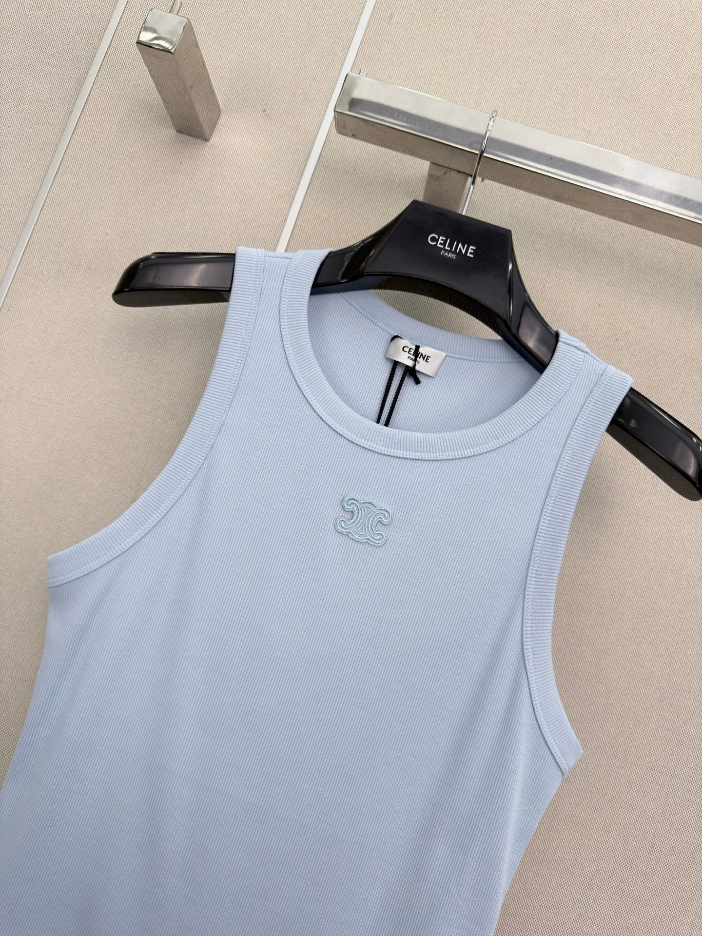 Celine Triomphe Vest Top Light Blue Cotton 379648