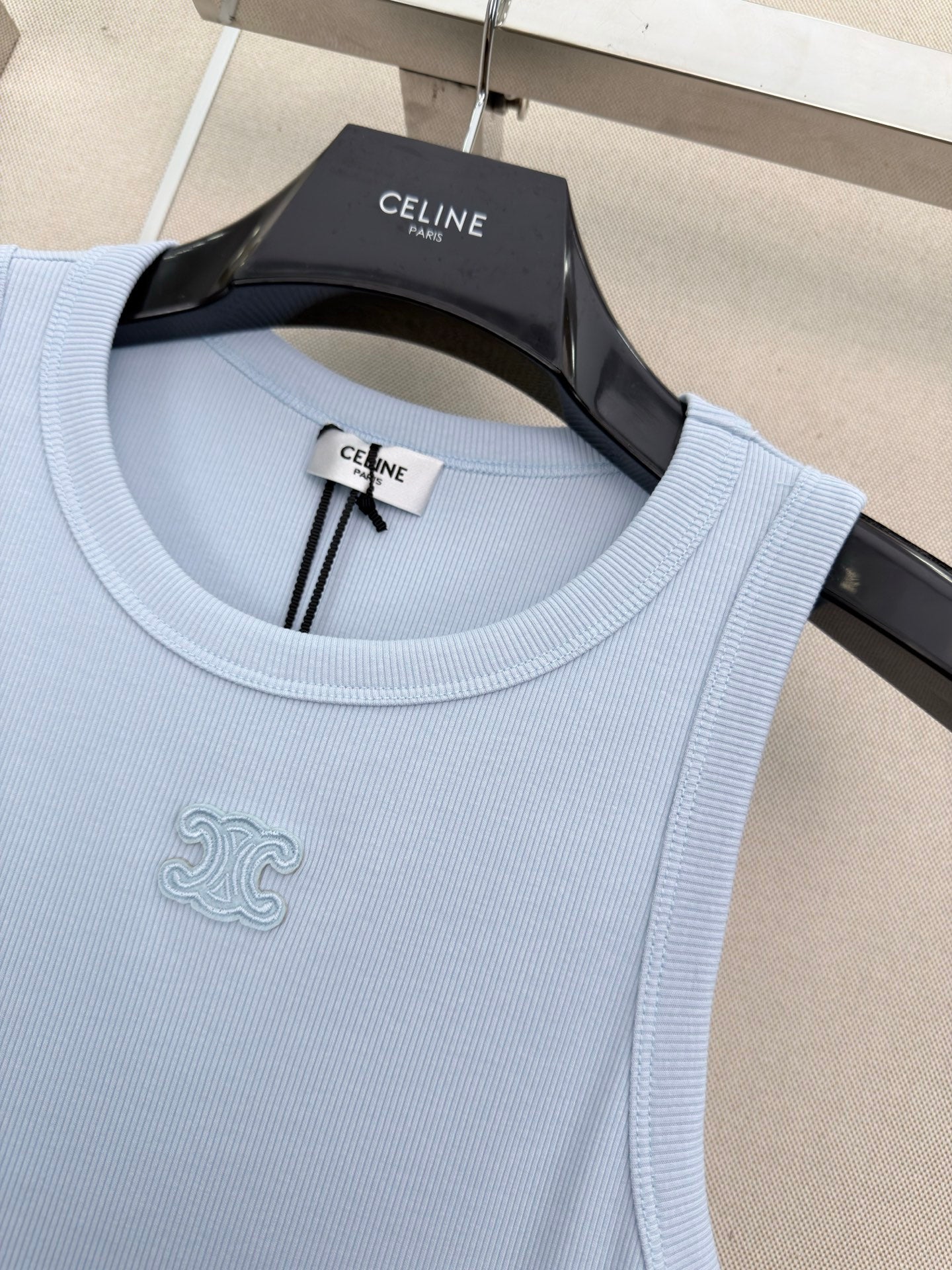 Celine Triomphe Vest Top Light Blue Cotton 379648