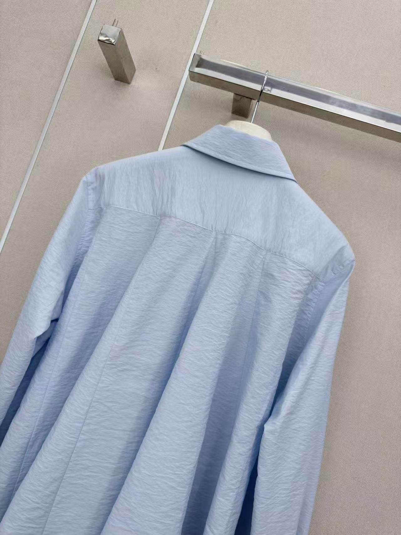 Loewe Long-Sleeved Shirt With Embroidered Logo Light Blue Cotton 379582