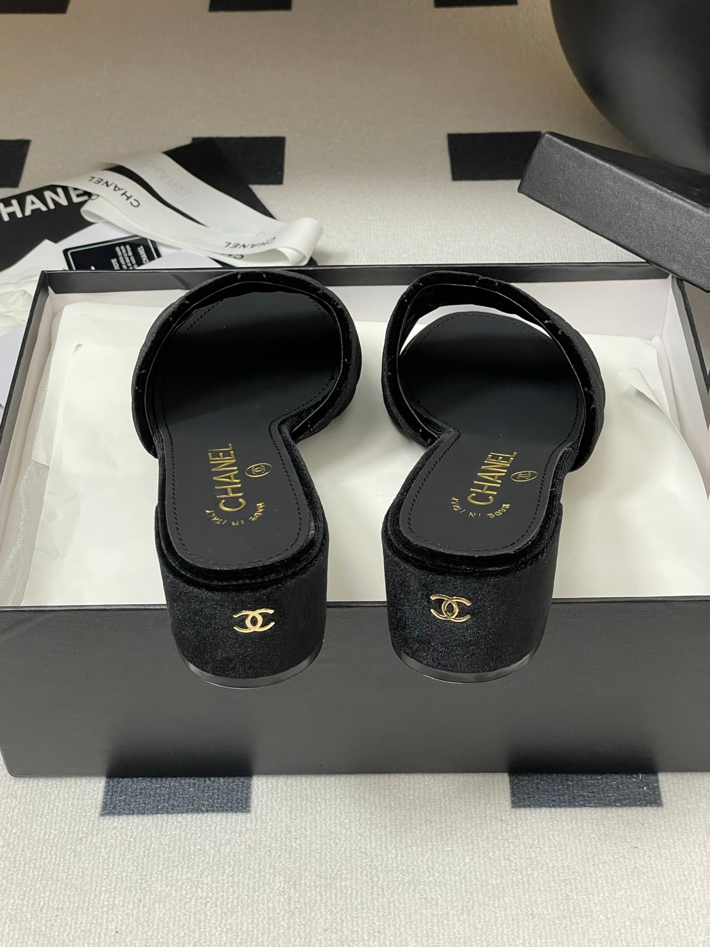 25S Embroidery Double C Mule 50mm Black Velvet 247575