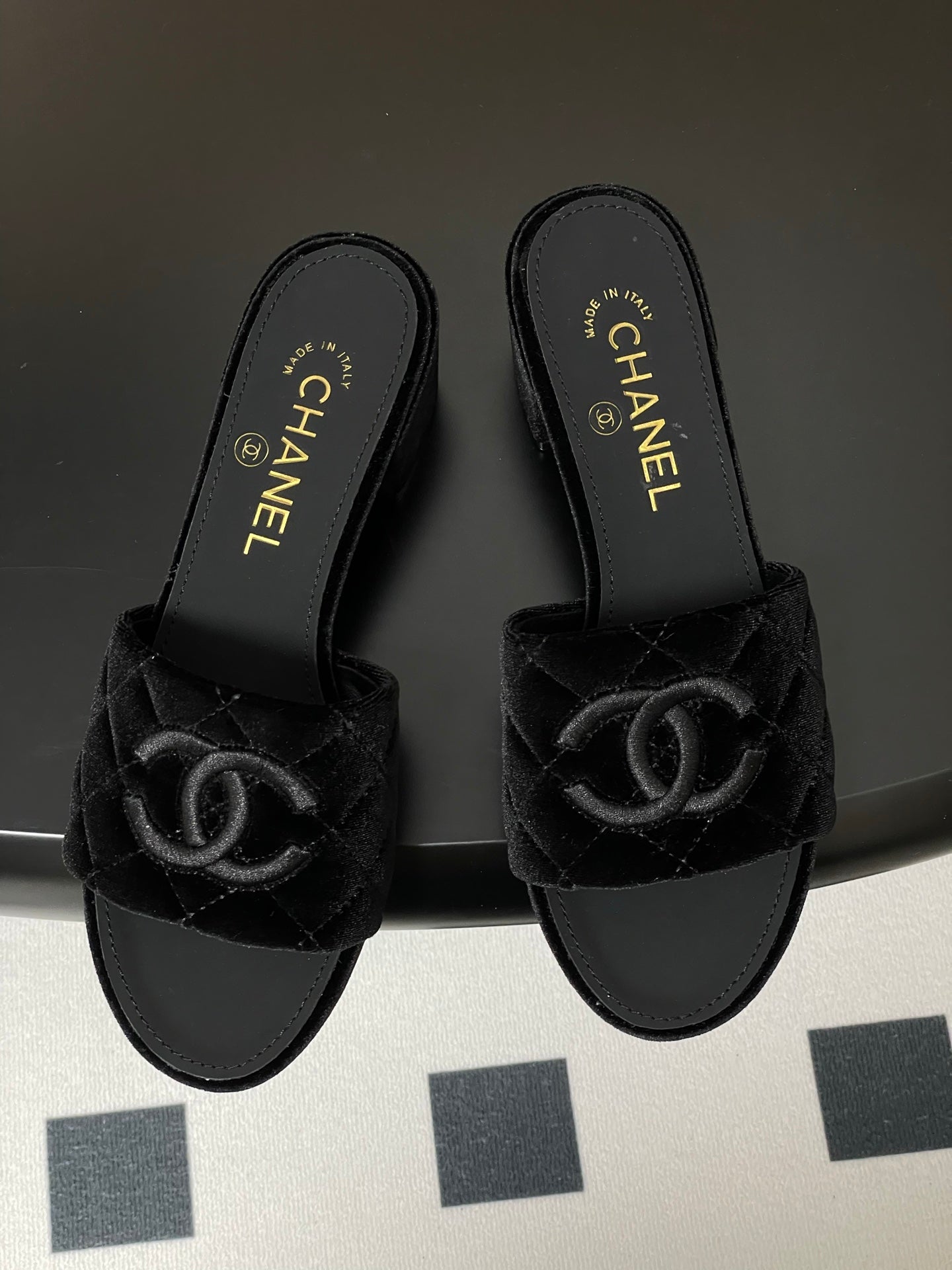 25S Embroidery Double C Mule 50mm Black Velvet 247575