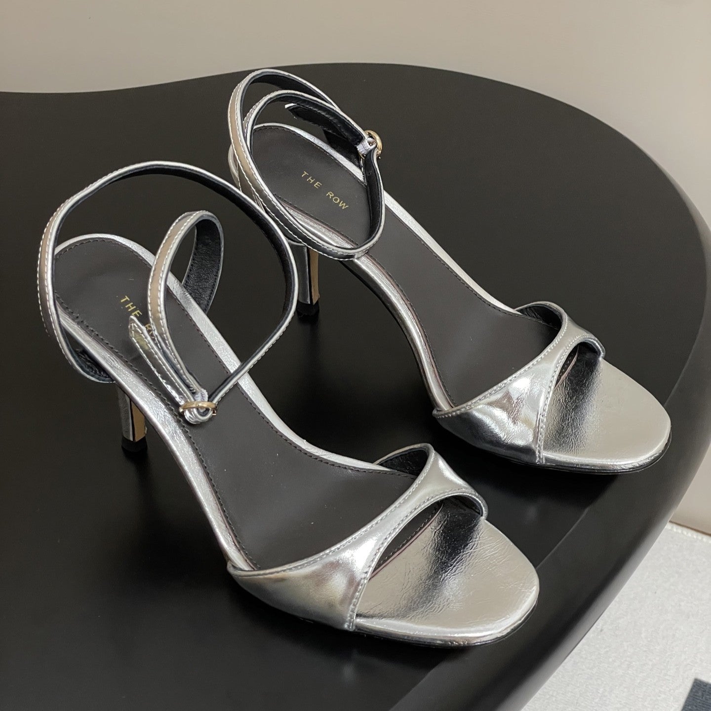 The Row 25S Strap High Heel Sandals 85mm Black Mix Gold Metallic Cowhide 286193