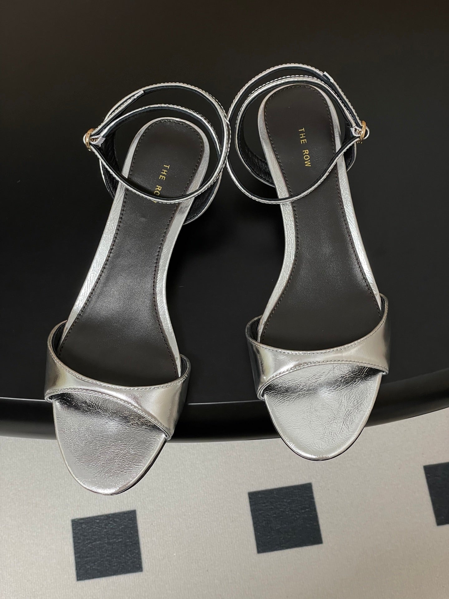 The Row 25S Strap High Heel Sandals 35mm Black Mix Silver Metallic Cowhide 286201