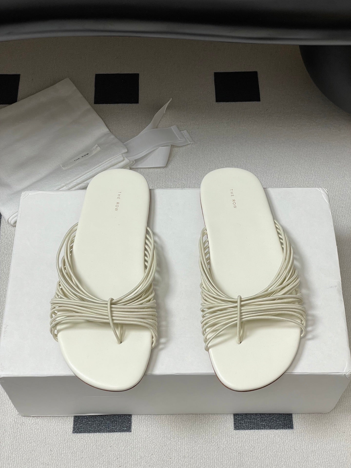 The Row Sara Slide Sandal In Ivory Elastic And Leather 345204