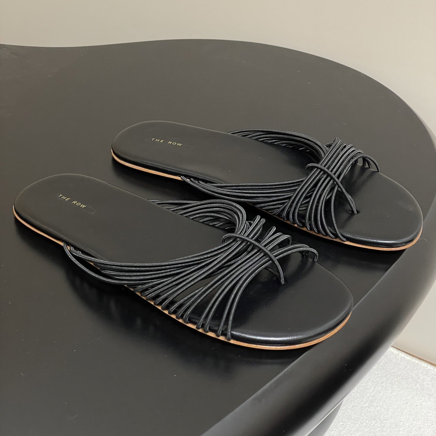 The Row Sara Slide Sandal In Black Elastic And Leather 345205